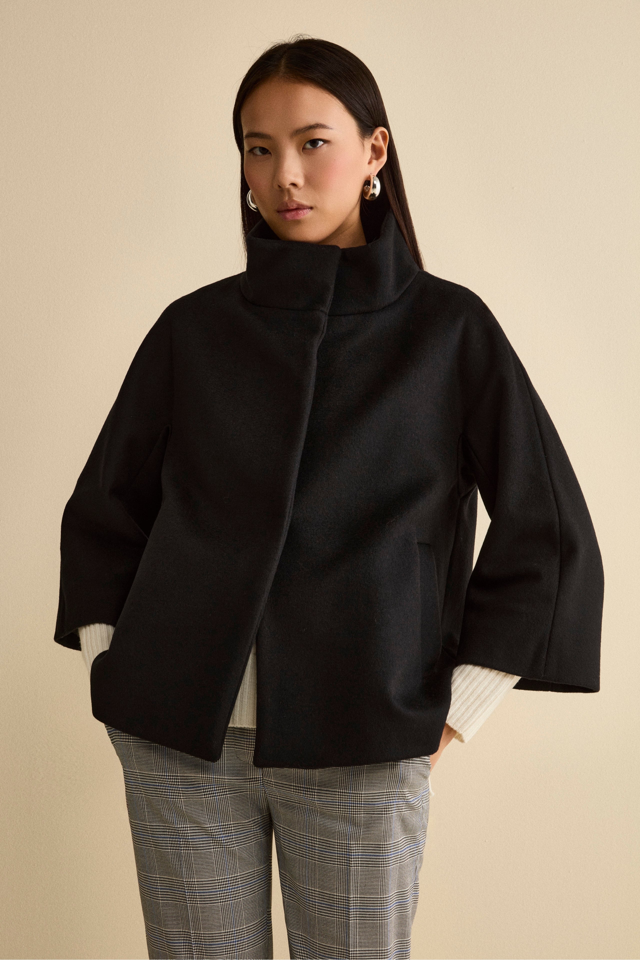 Cappotto Over Corto in Misto Lana e Cashmere - NERO