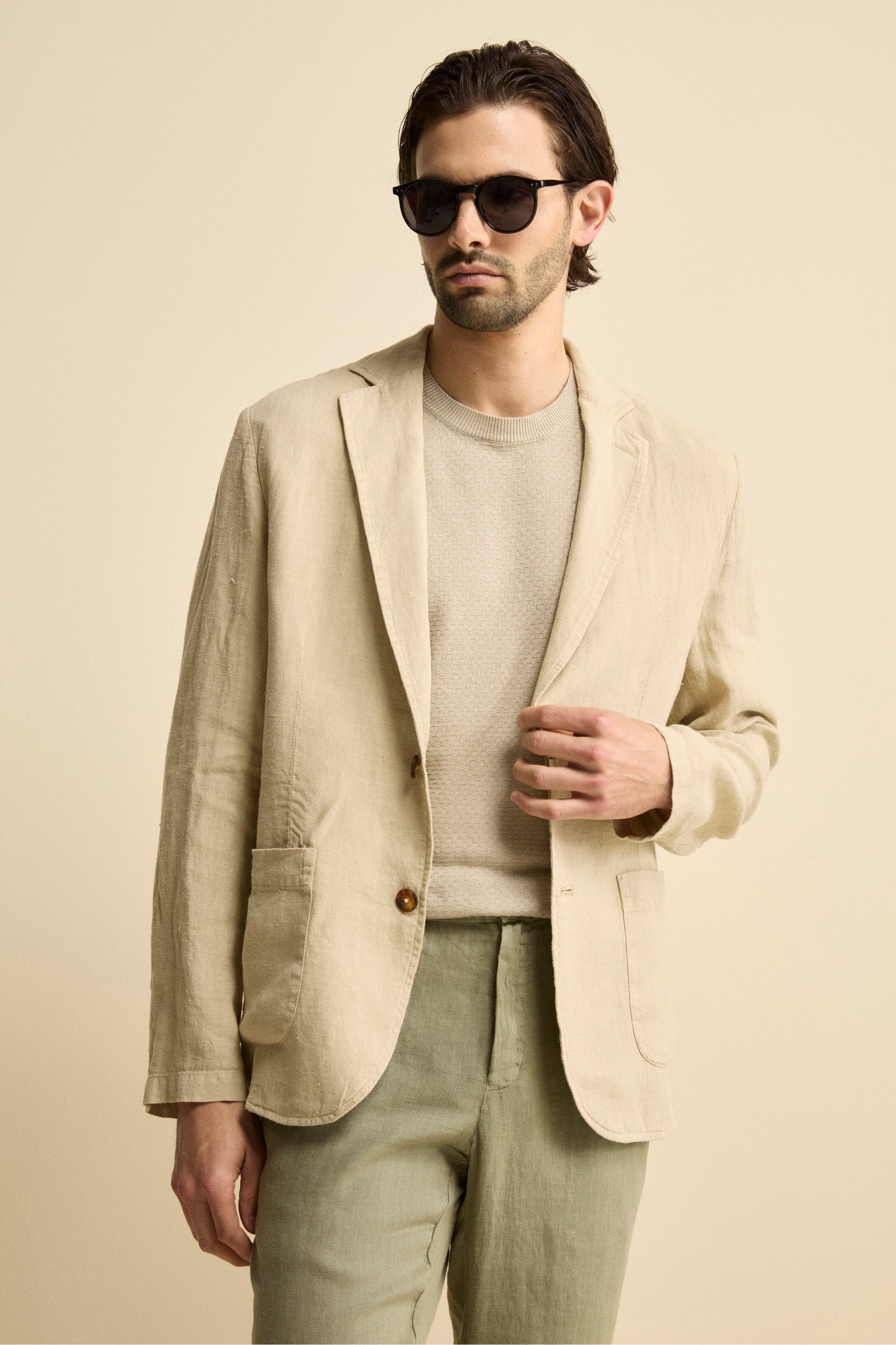 Giacca Beige in Lino - BEIGE