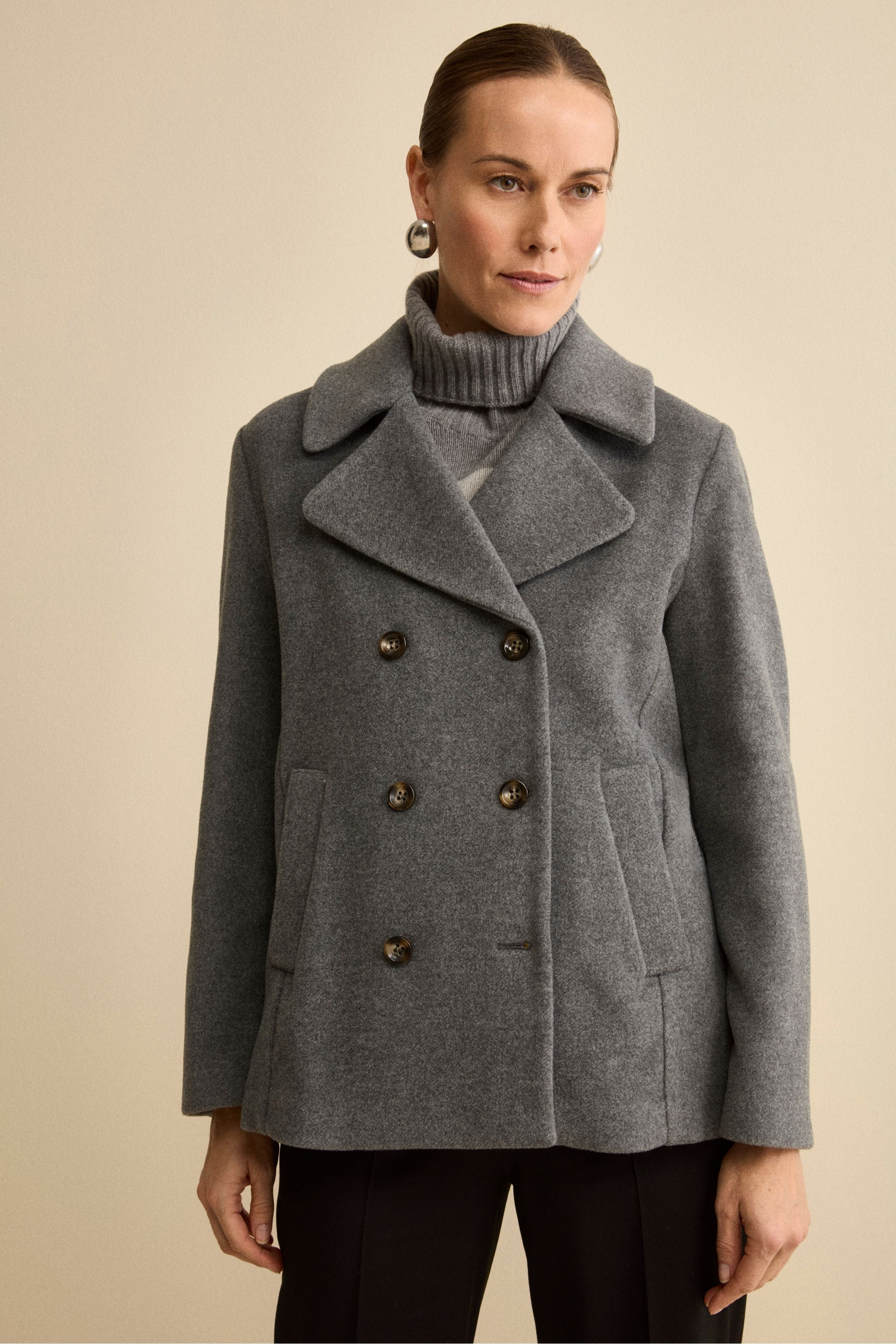 Peacoat Doppiopetto in Misto Lana con Martingala - GRIGIO