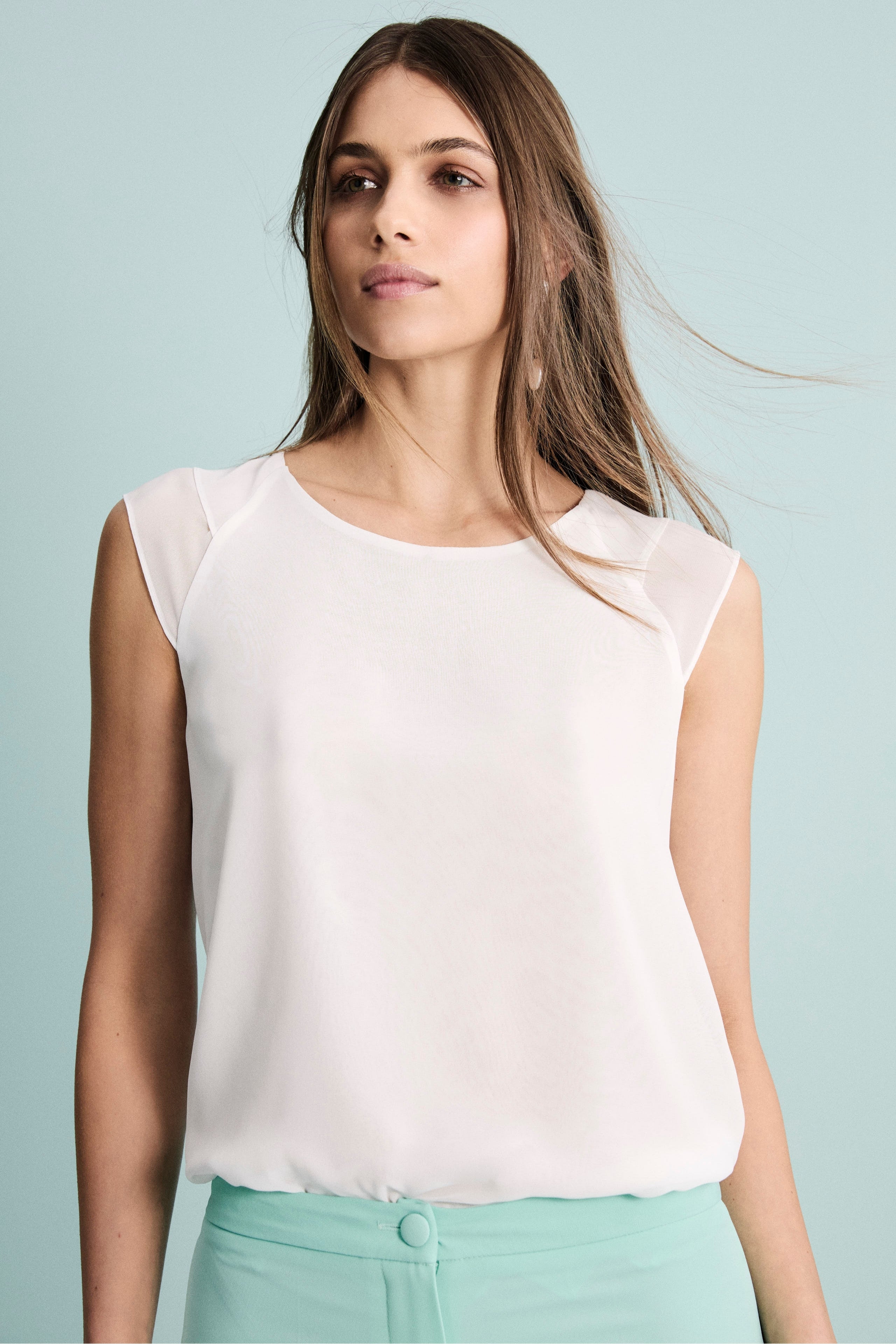 Top Georgette Girocollo da Cerimonia - PANNA