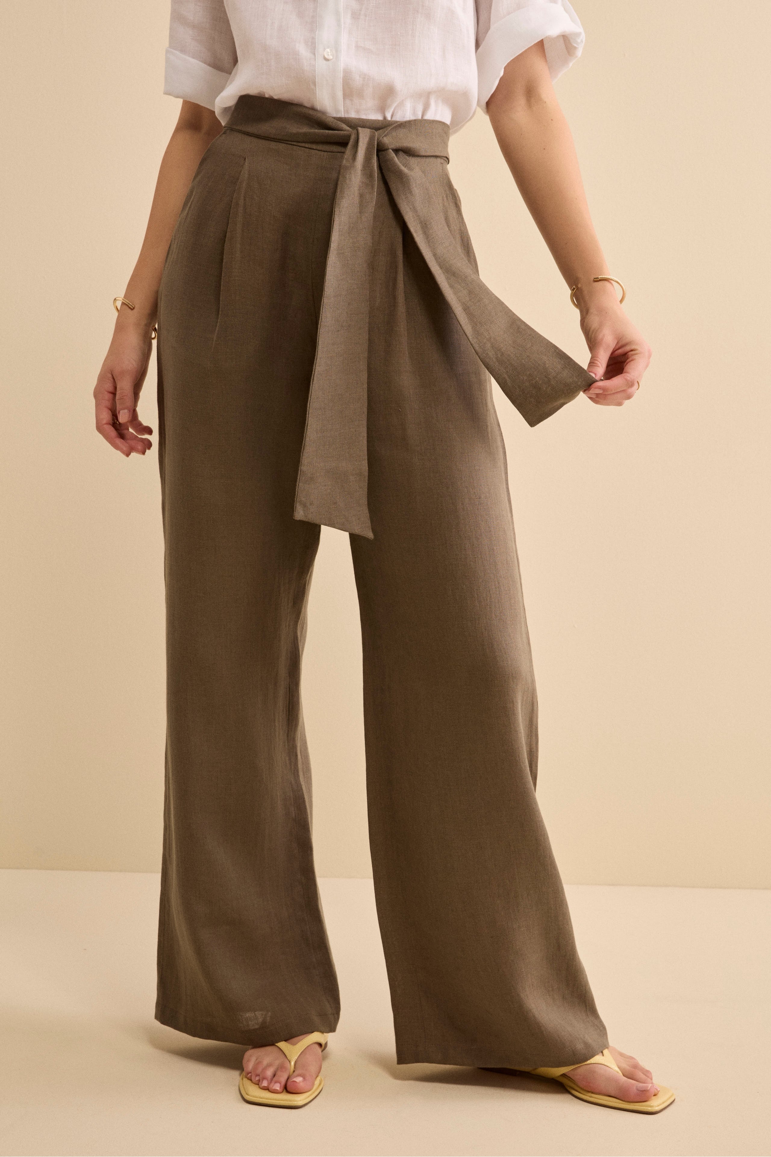 Pantalone Morbido in lino con Fusciacca - FANGO