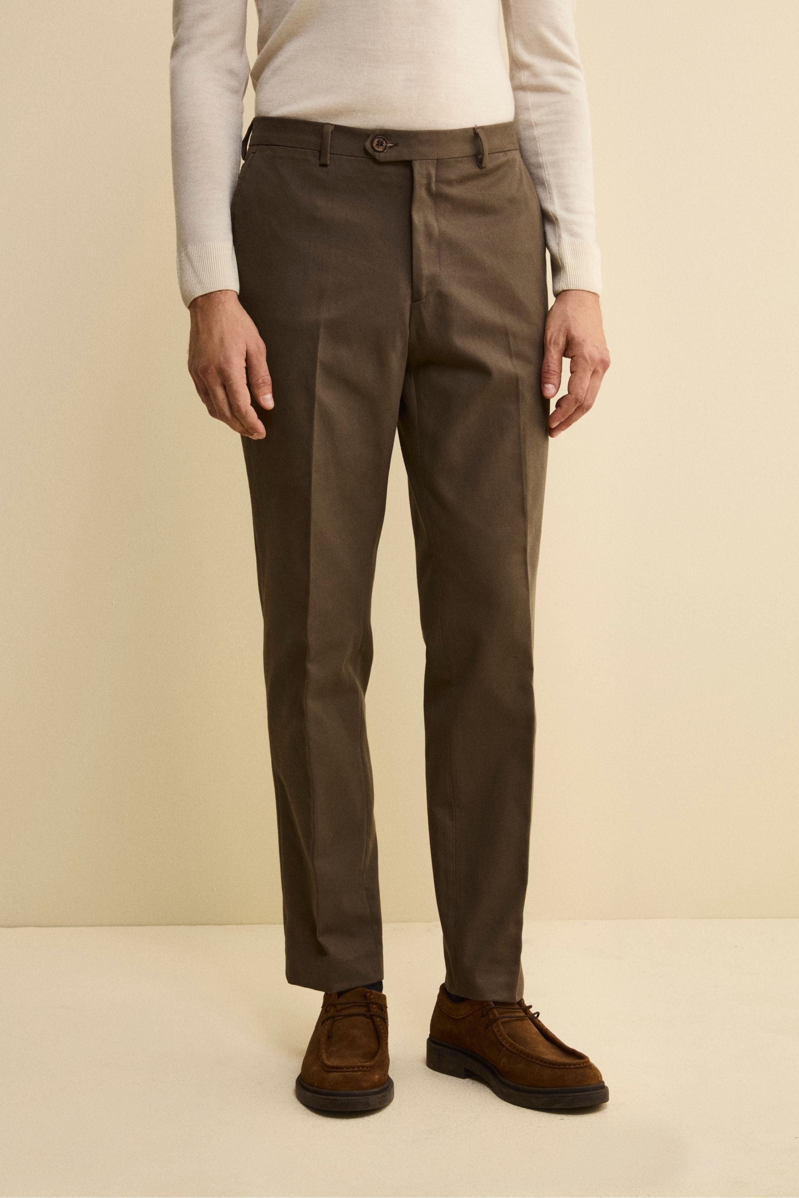Pantalone Chino Regular Fit in Gabardina - MARRONE CHIARO