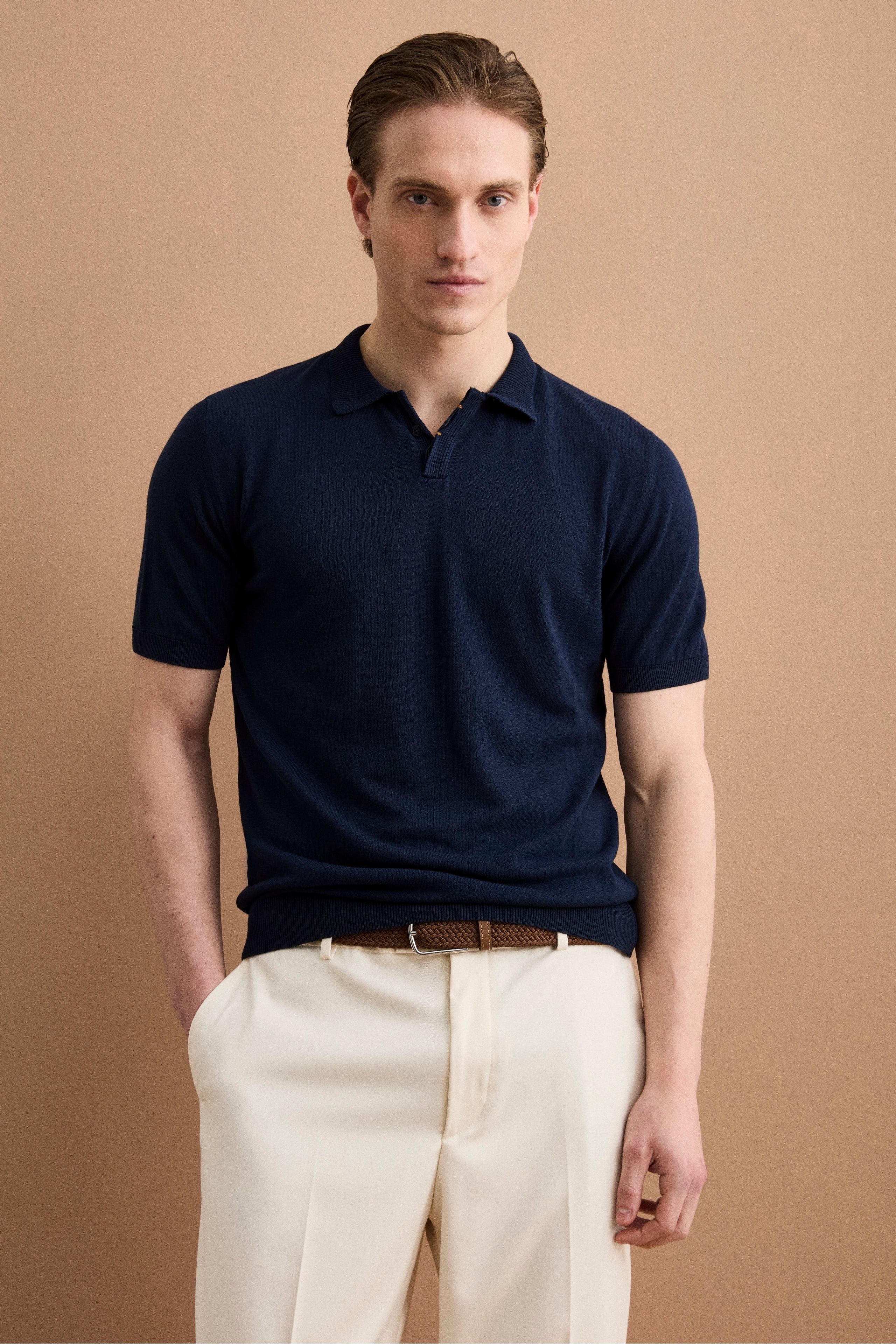 Polo Regular Fit in Cotone Crêpe - NAVY