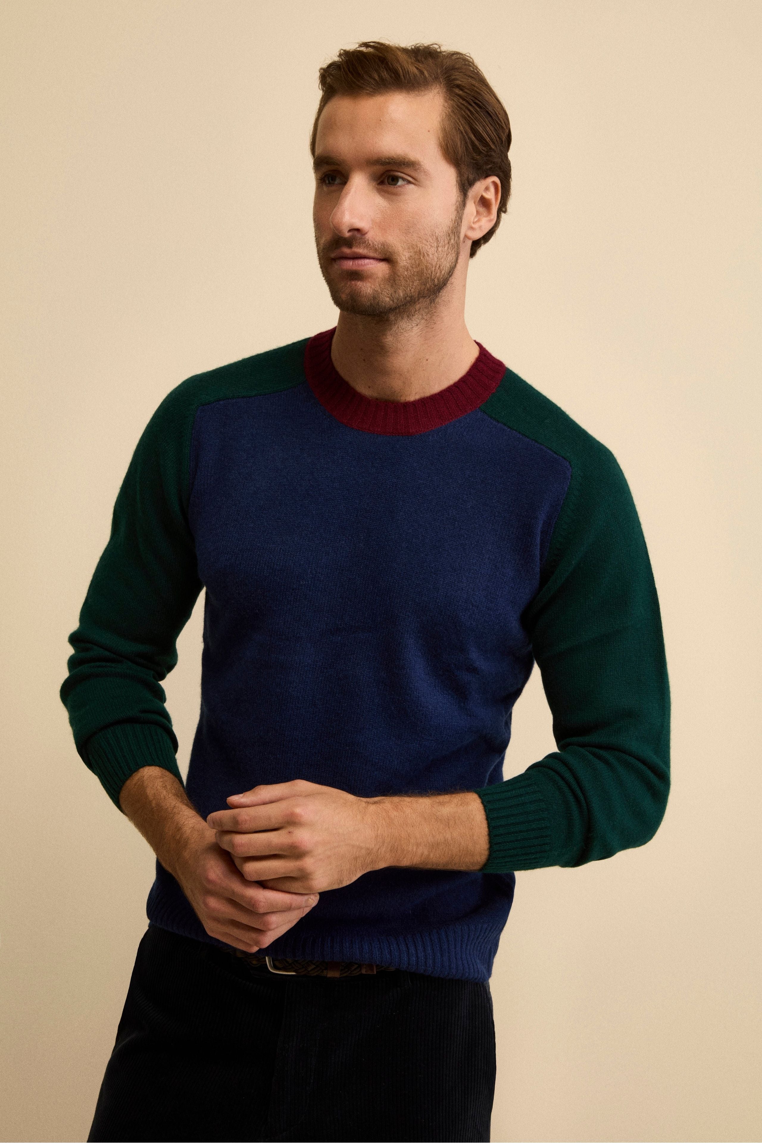 Girocollo Raglan a Righe in Lana e Cashmere - FANT. BLU