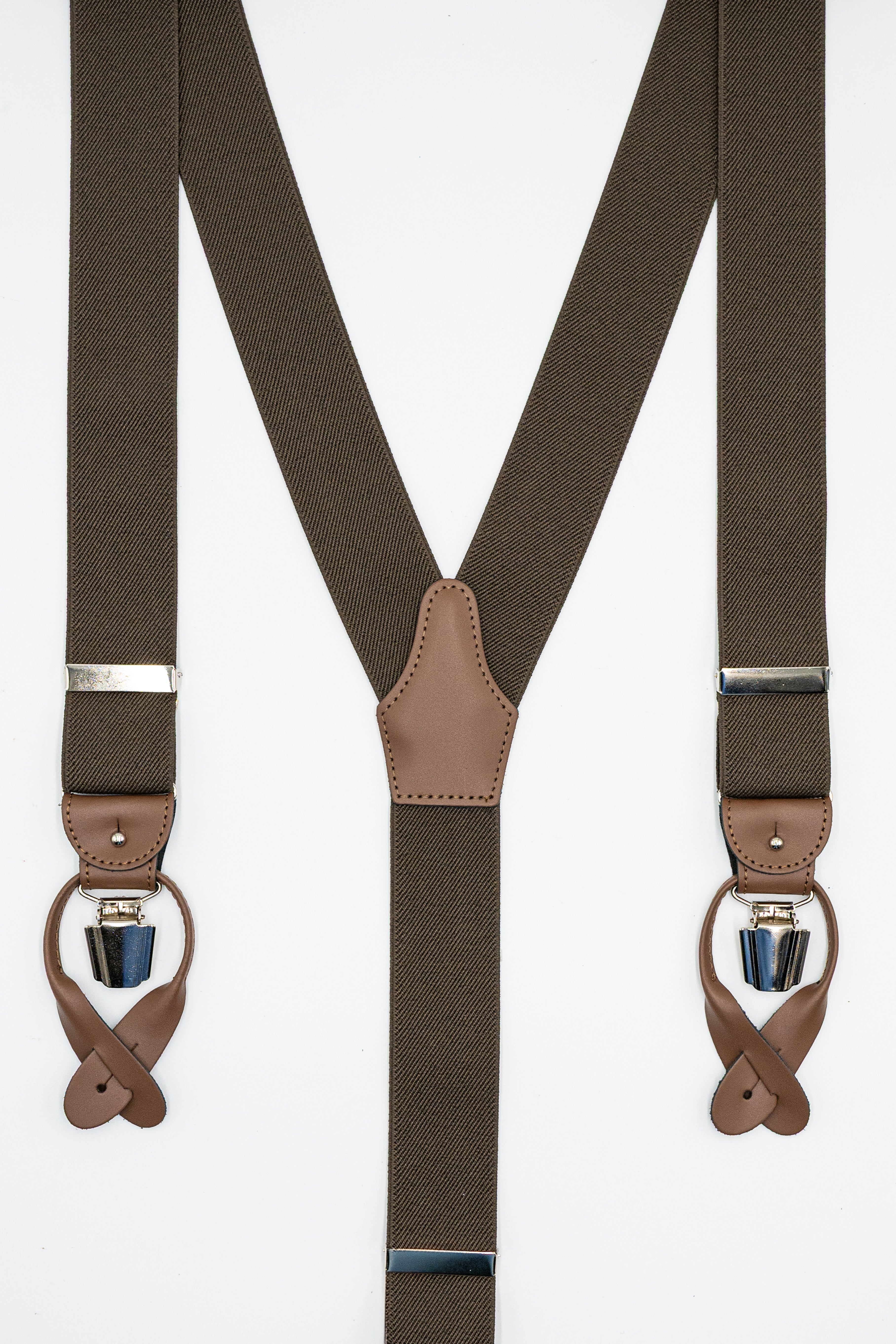 Bretelle Tinta Unita con Clip e Asole in Pelle - FANGO