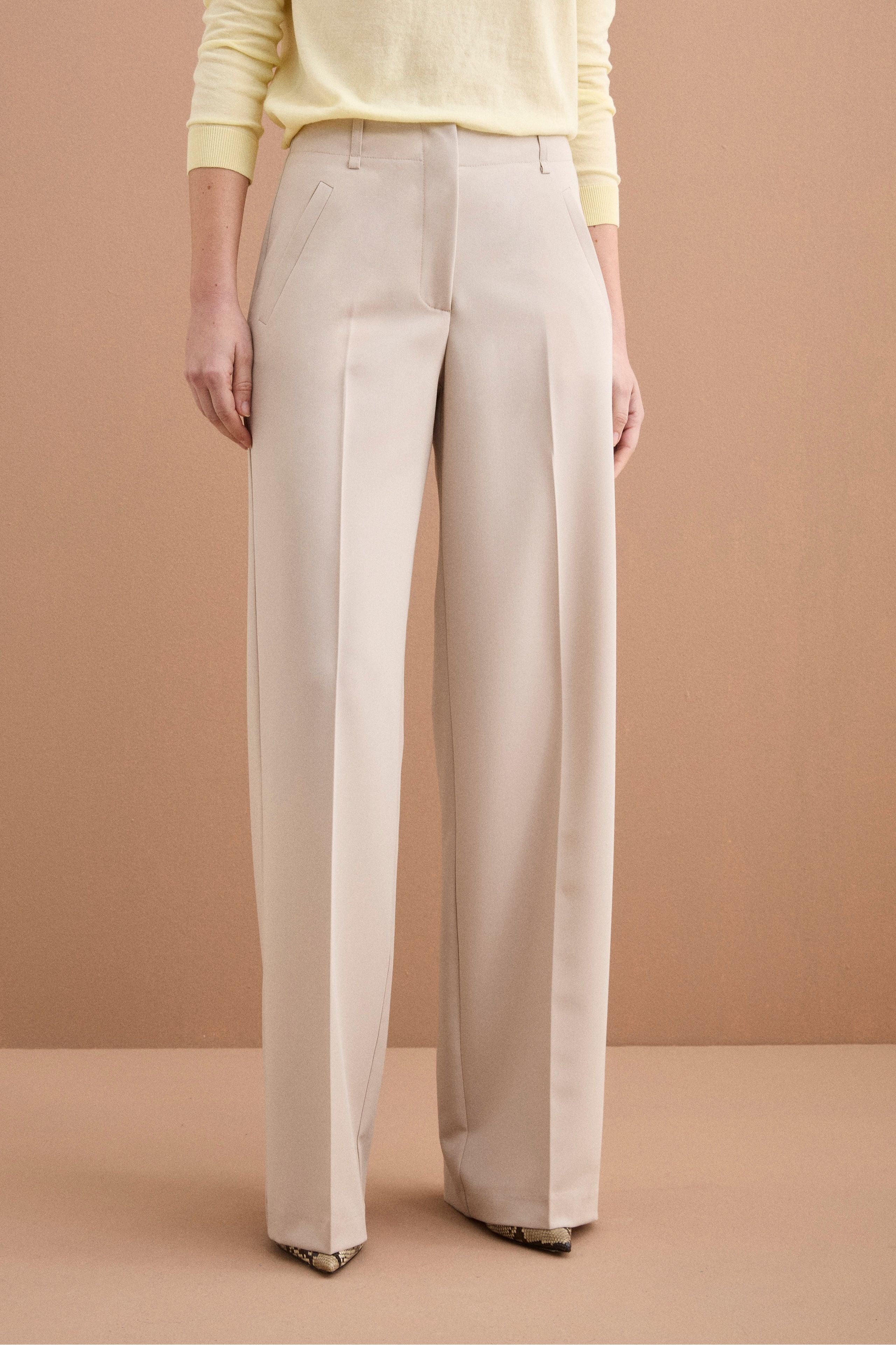 Pantalone Elegante a Palazzo con Piega - BEIGE