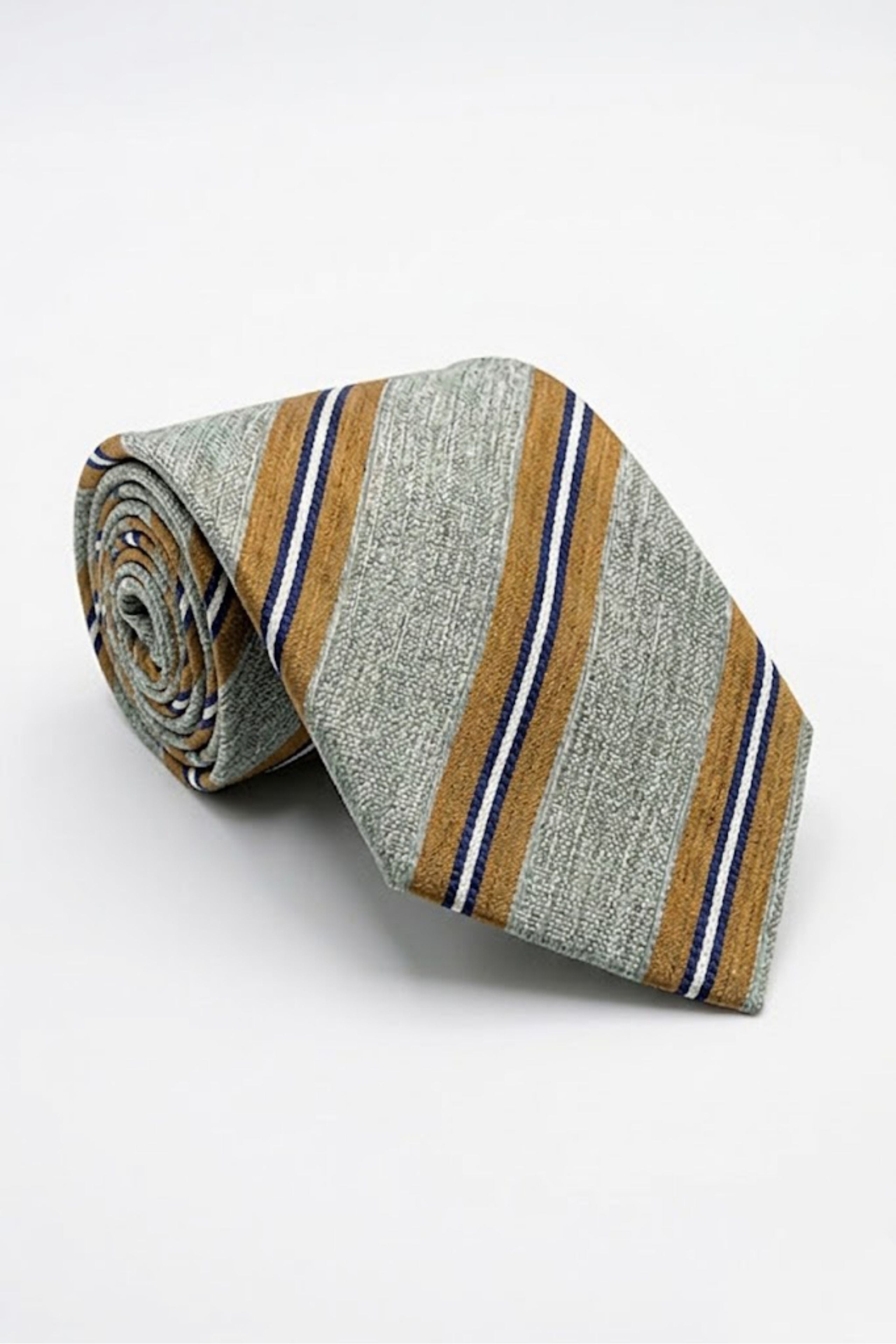 Cravatta in Lino e Seta a Righe - BEIGE RIGATO