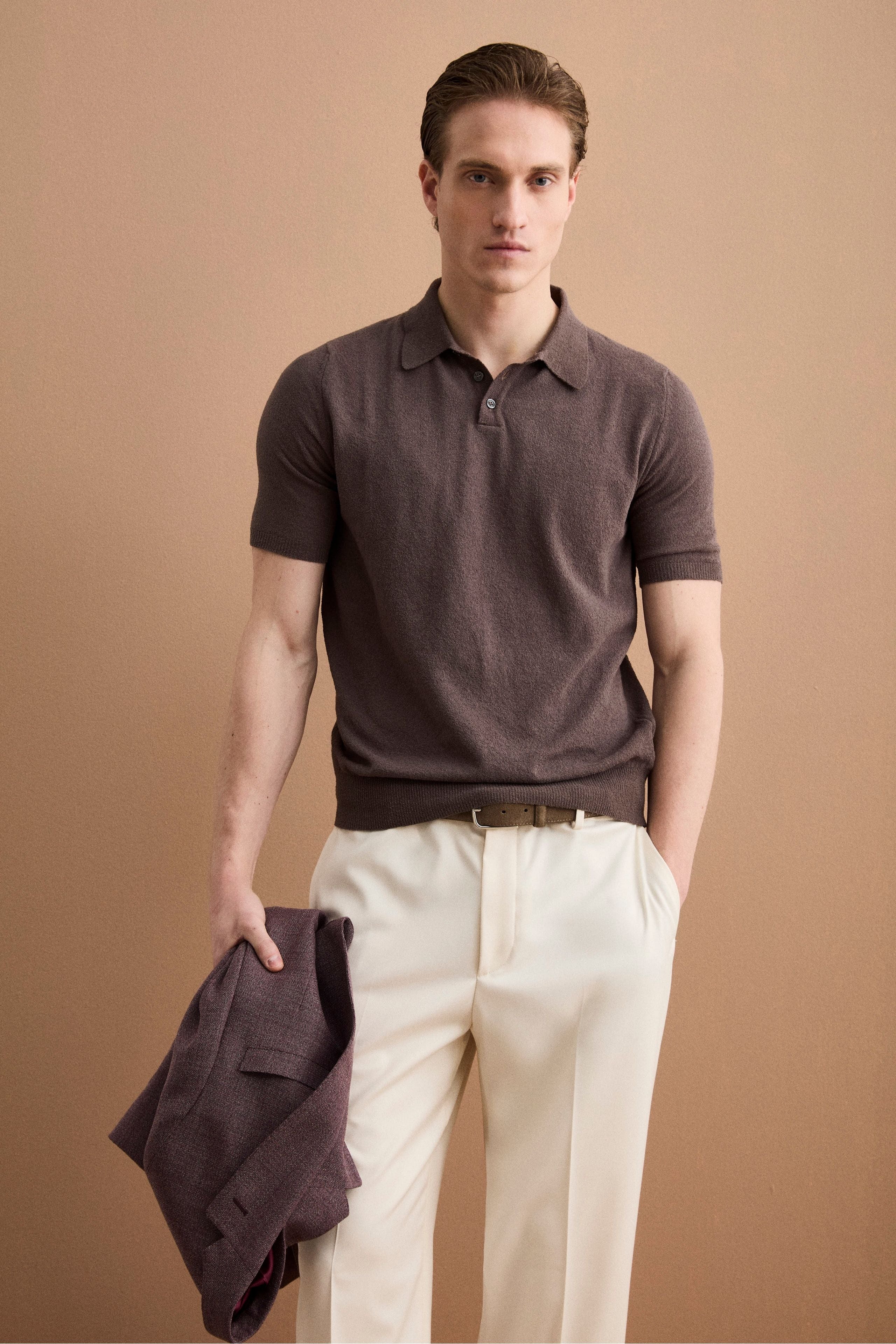 Polo bouclè in spugna - MARRONE