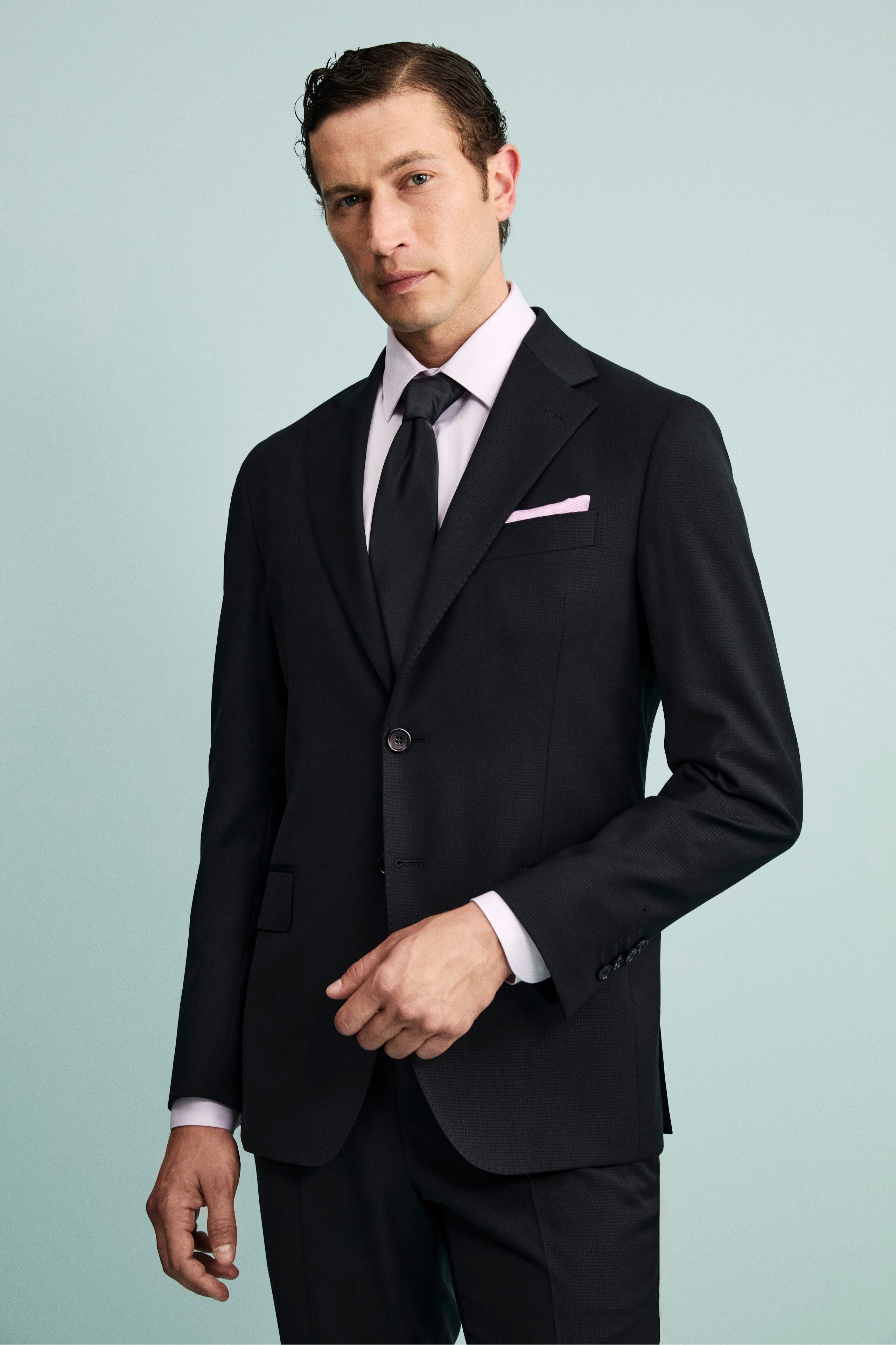 Abito Elegante Strutturato Monopetto in Lana Vergine - BLU