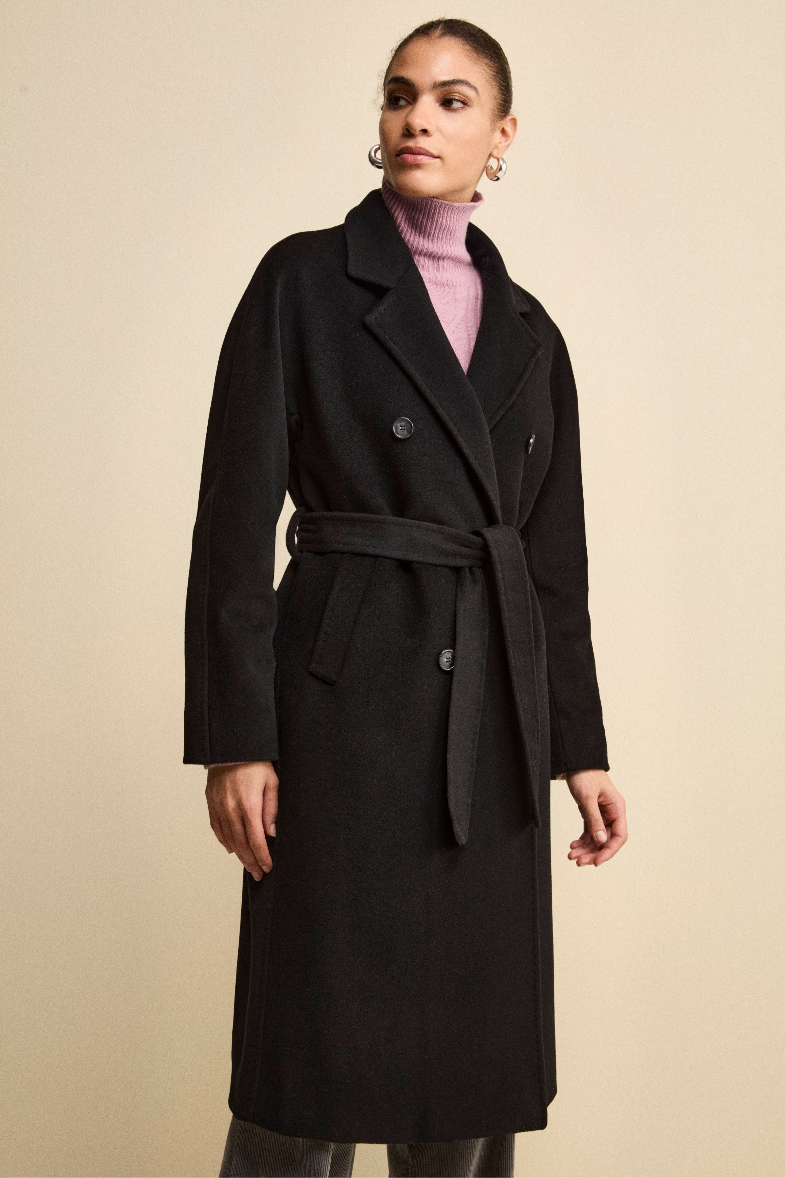 Cappotto Doppiopetto con Revers Classico in Lana e Cashmere - NERO