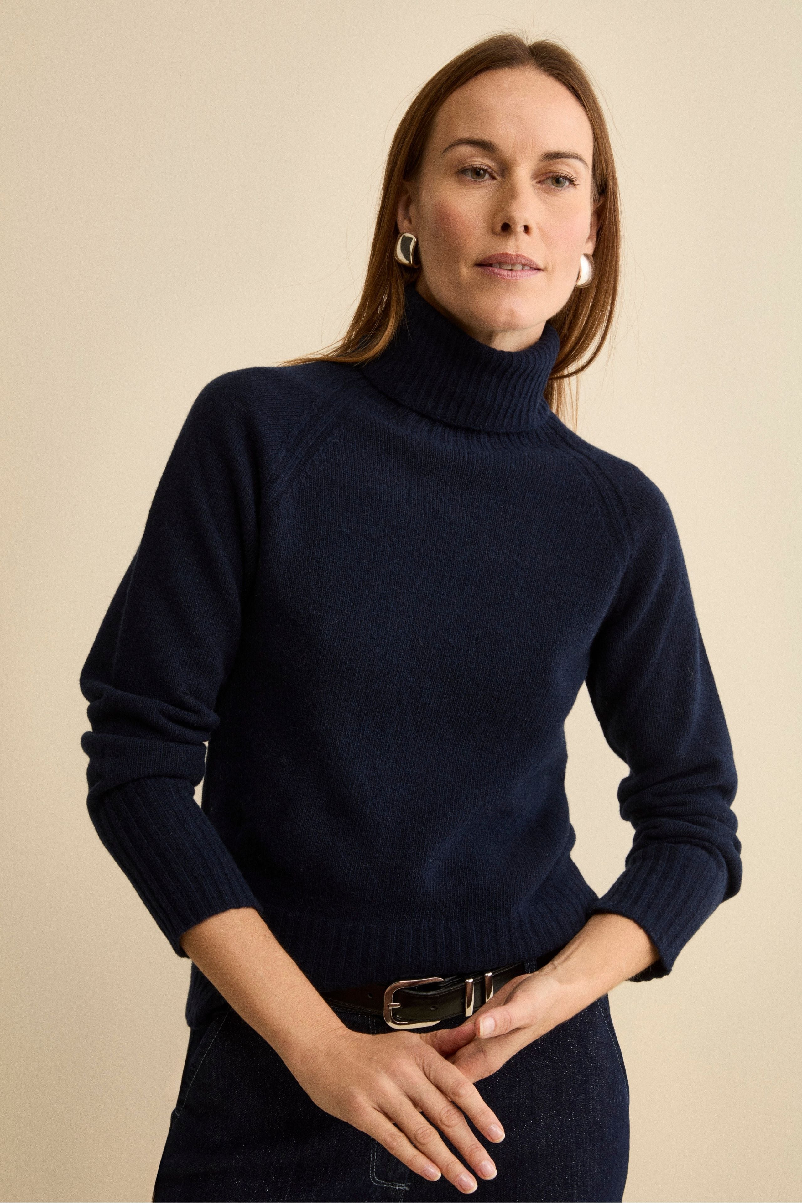 Dolcevita Raglan in Lana e Cashmere con Collo a Coste - BLU