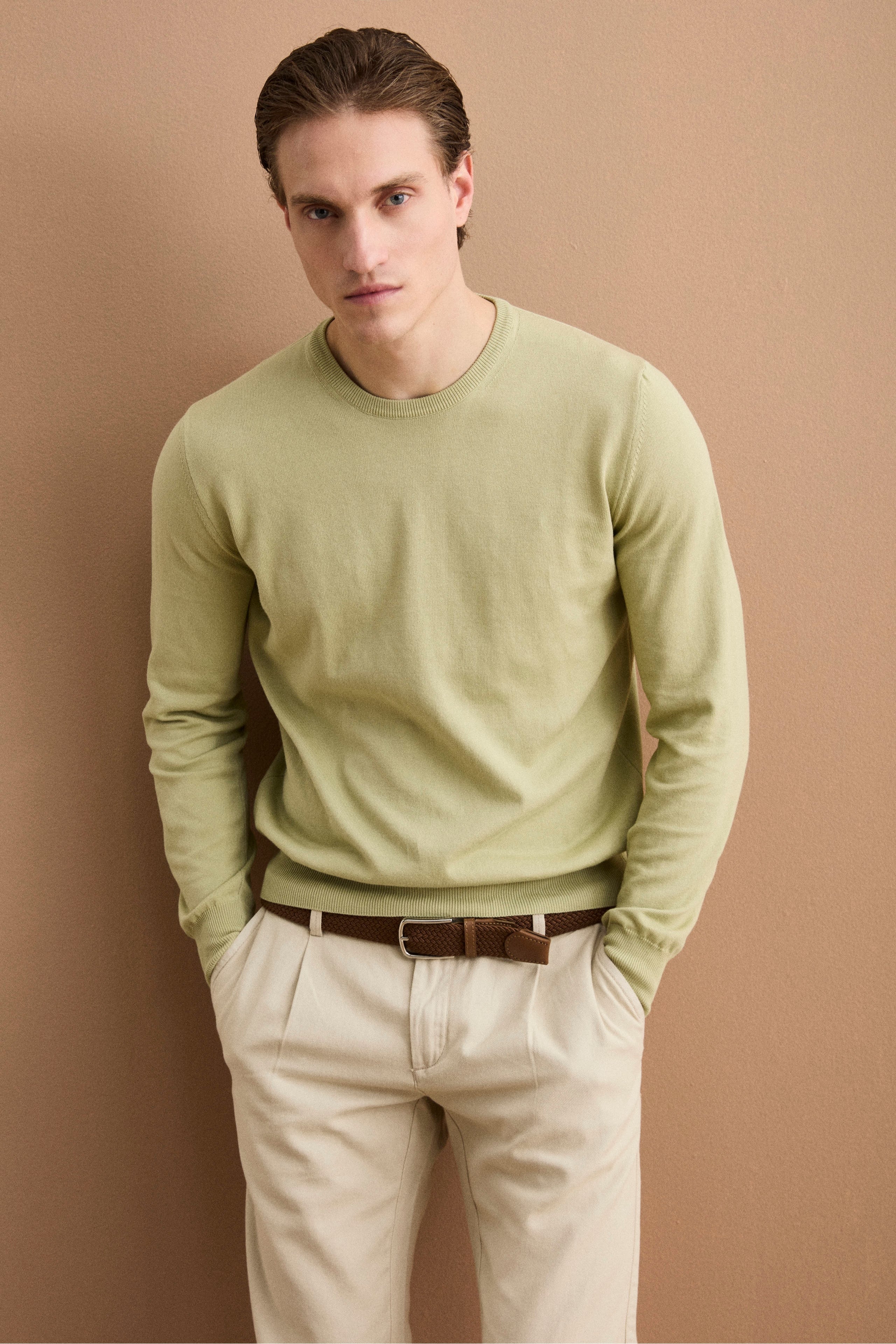 Maglia girocollo in cotone - SALVIA