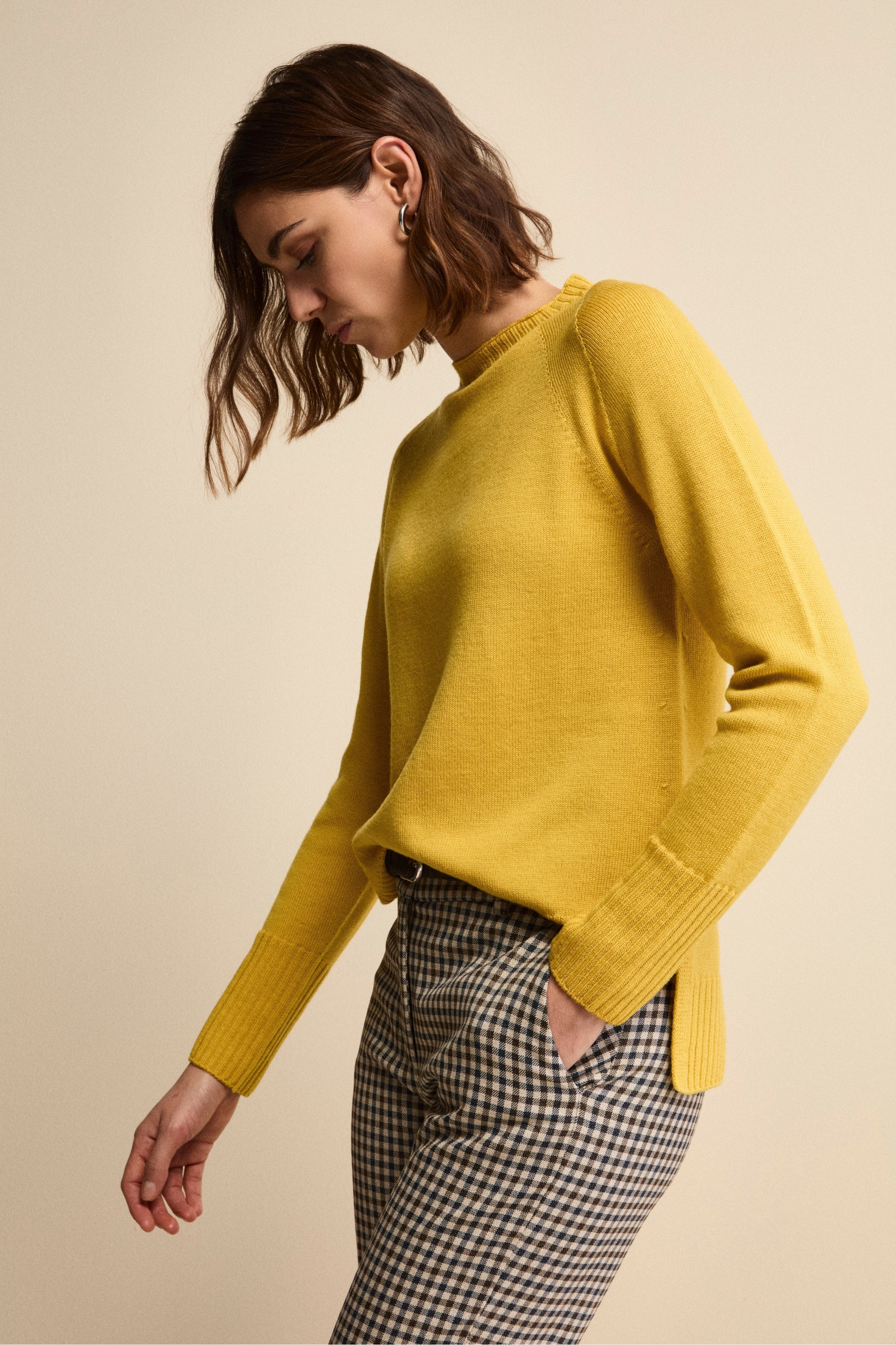 Girocollo con Fondo a Coste in Lana merino - CURRY