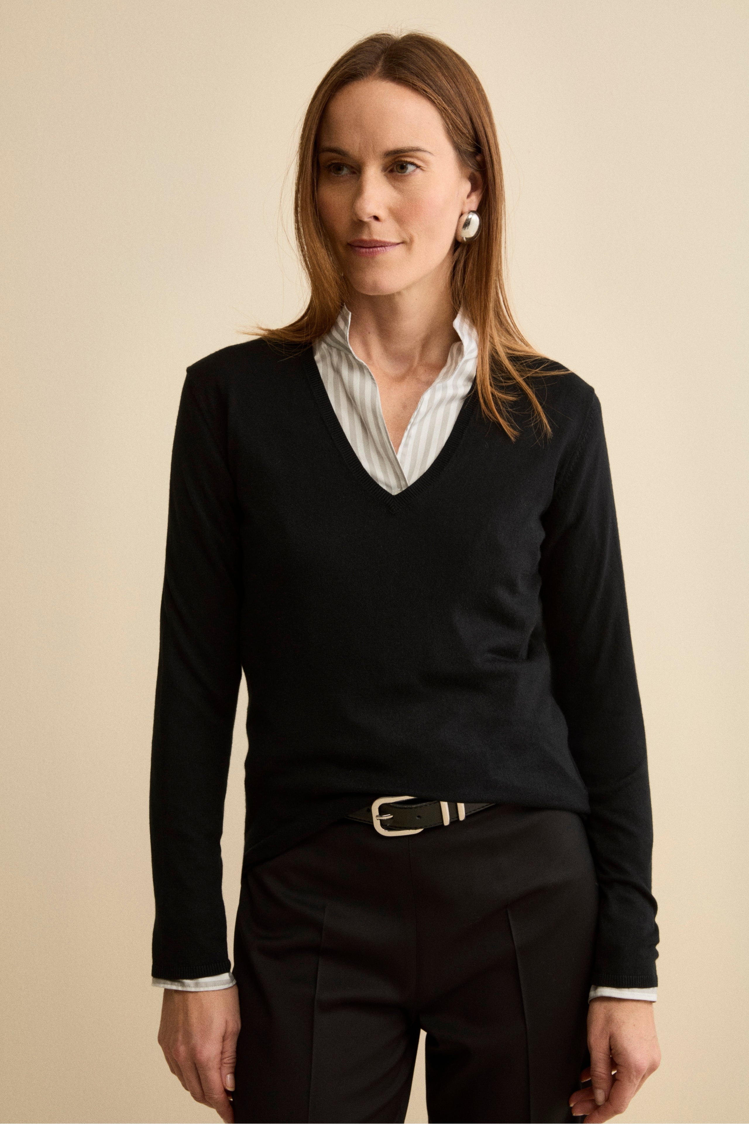 Maglia Scollo a V Extrafine in Seta e Cashmere - NERO