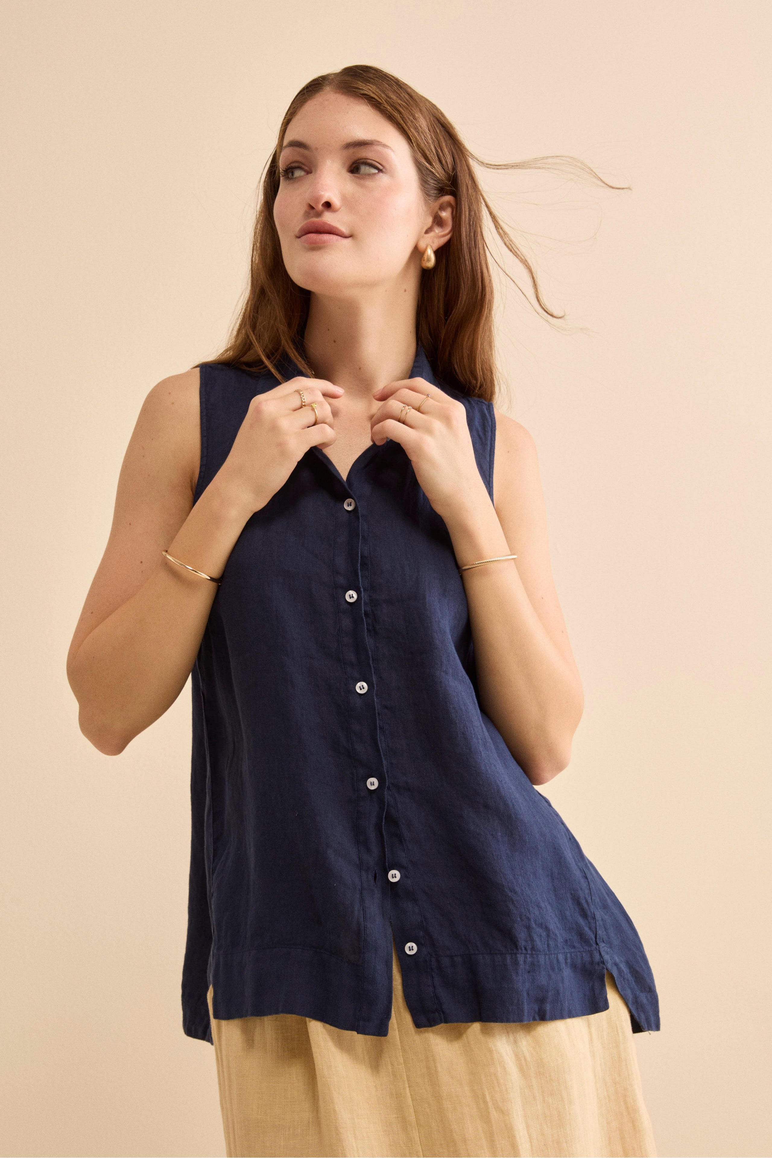 Camicia Over Smanicata in Lino - NAVY