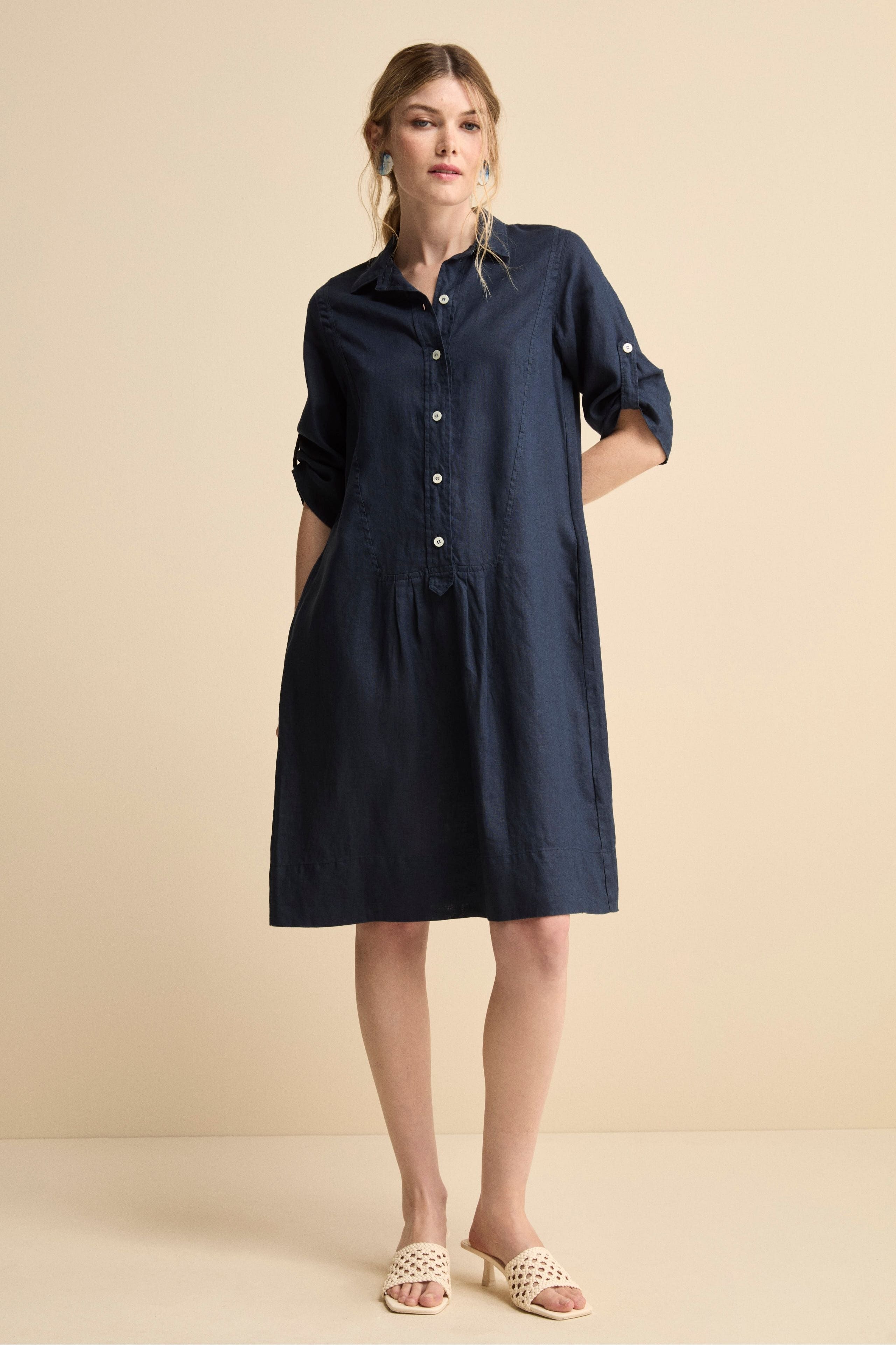 Abito Chemisier Ampio in Lino - BLU