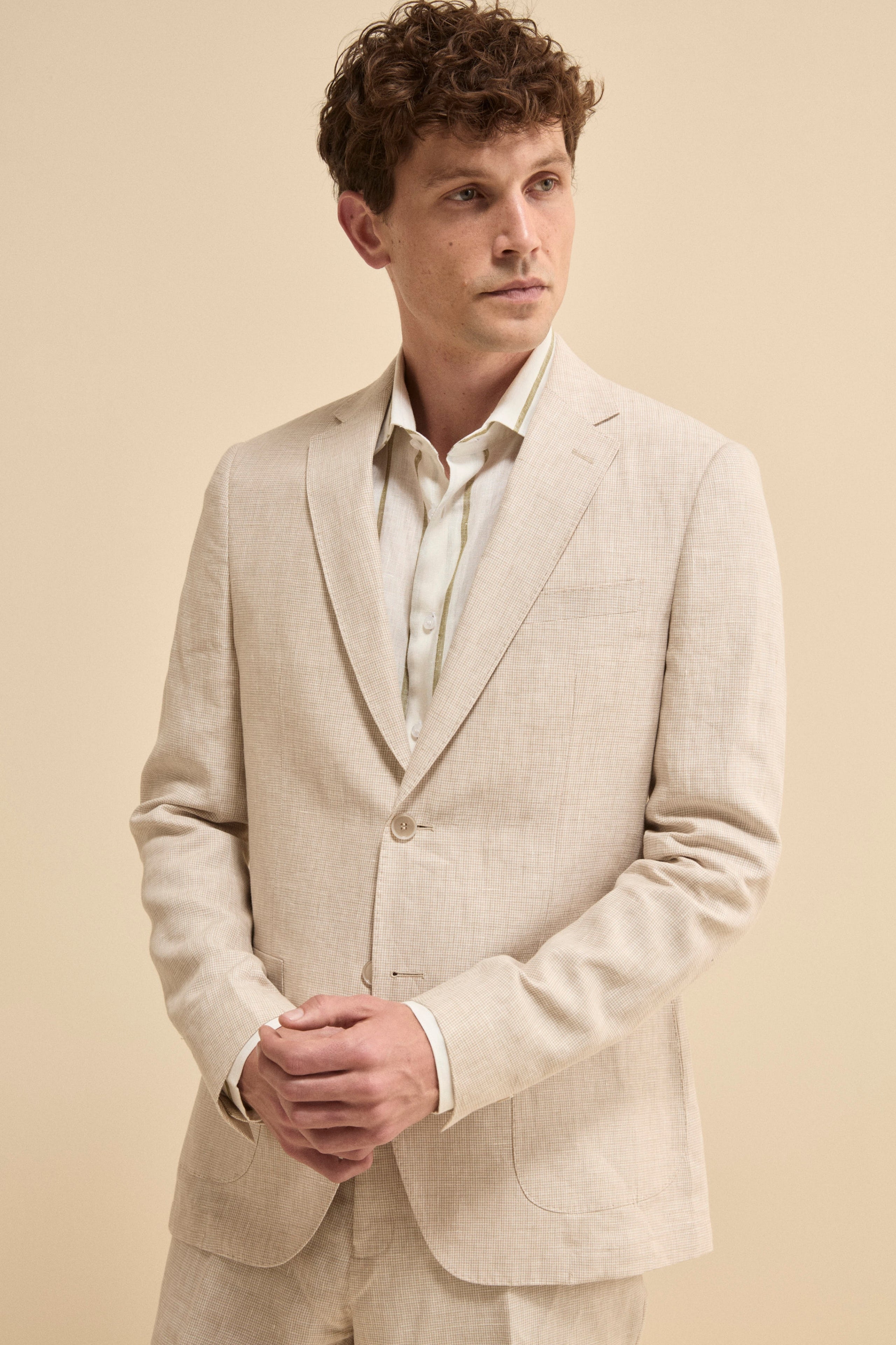 Abito Monopetto Slim Fit in Lino - FANT. BEIGE