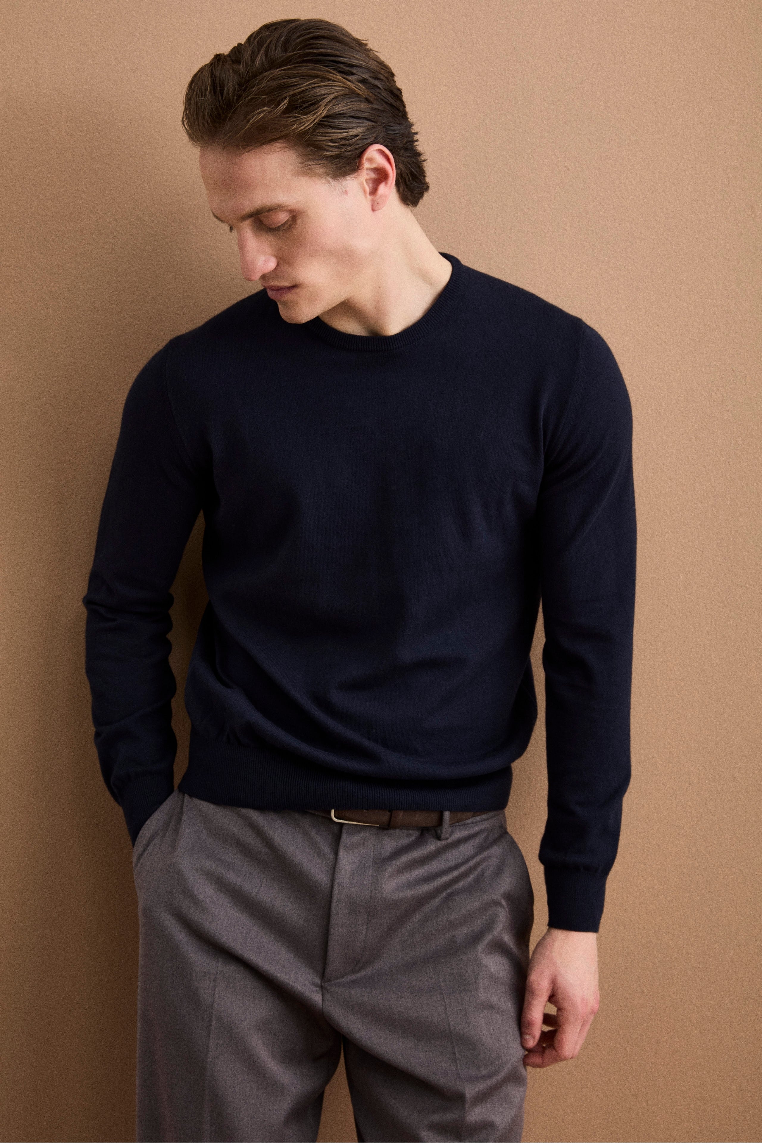 Maglia girocollo in cotone - BLU