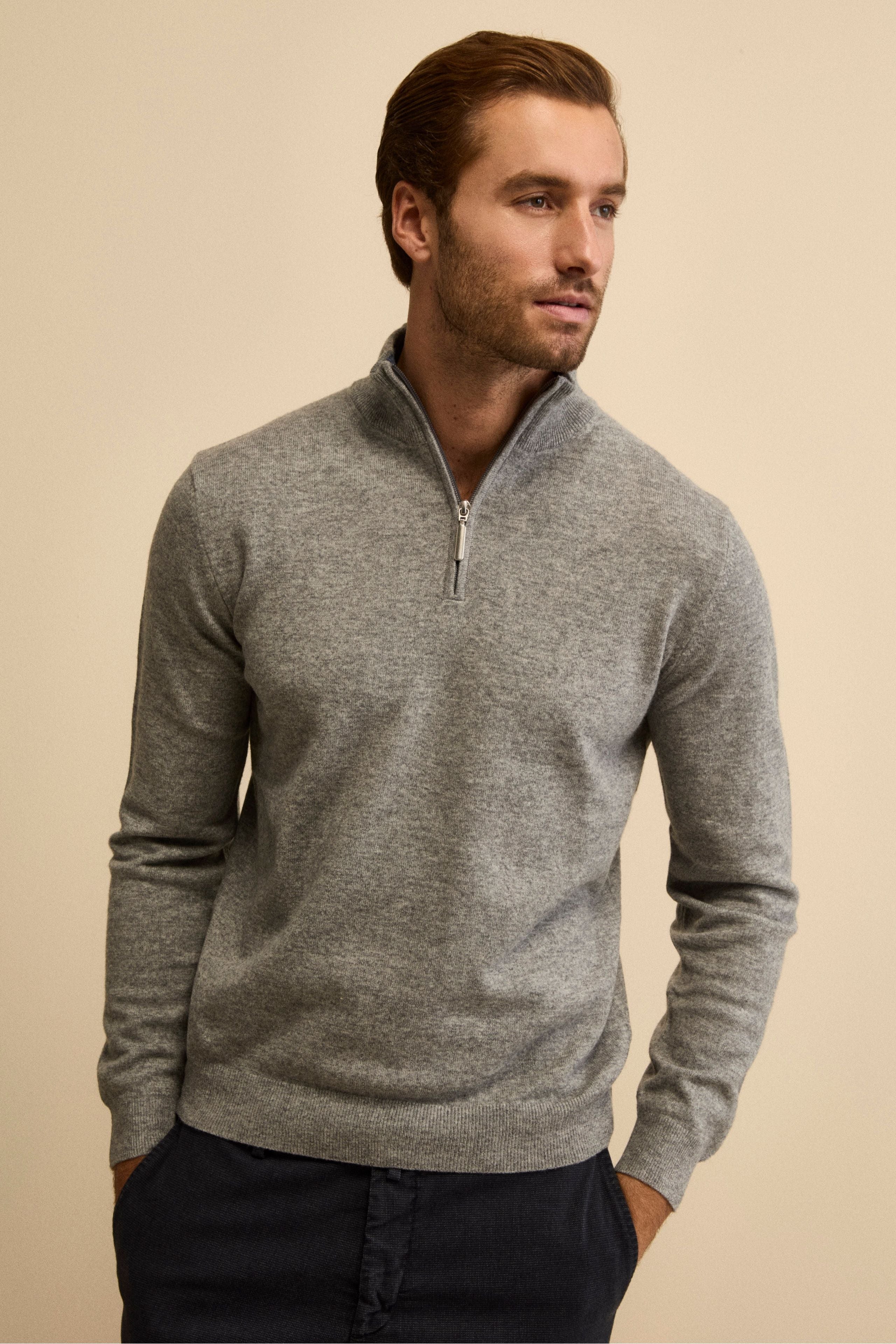 Lupetto con Zip in Lana e Cashmere - GRIGIO MELANGE