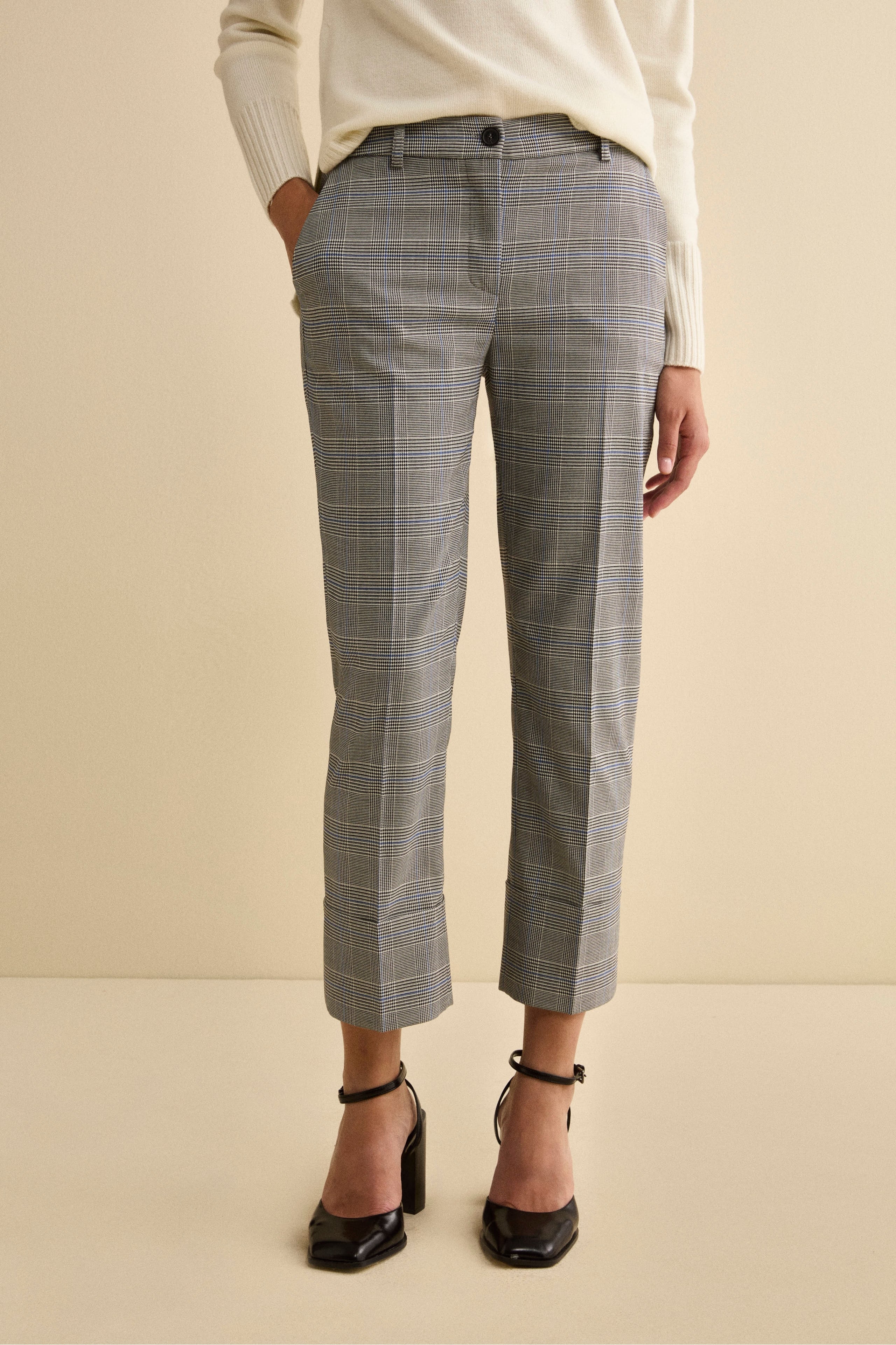 Pantalone Check a Sigaretta con Risvolto - GALLES GRIGIO