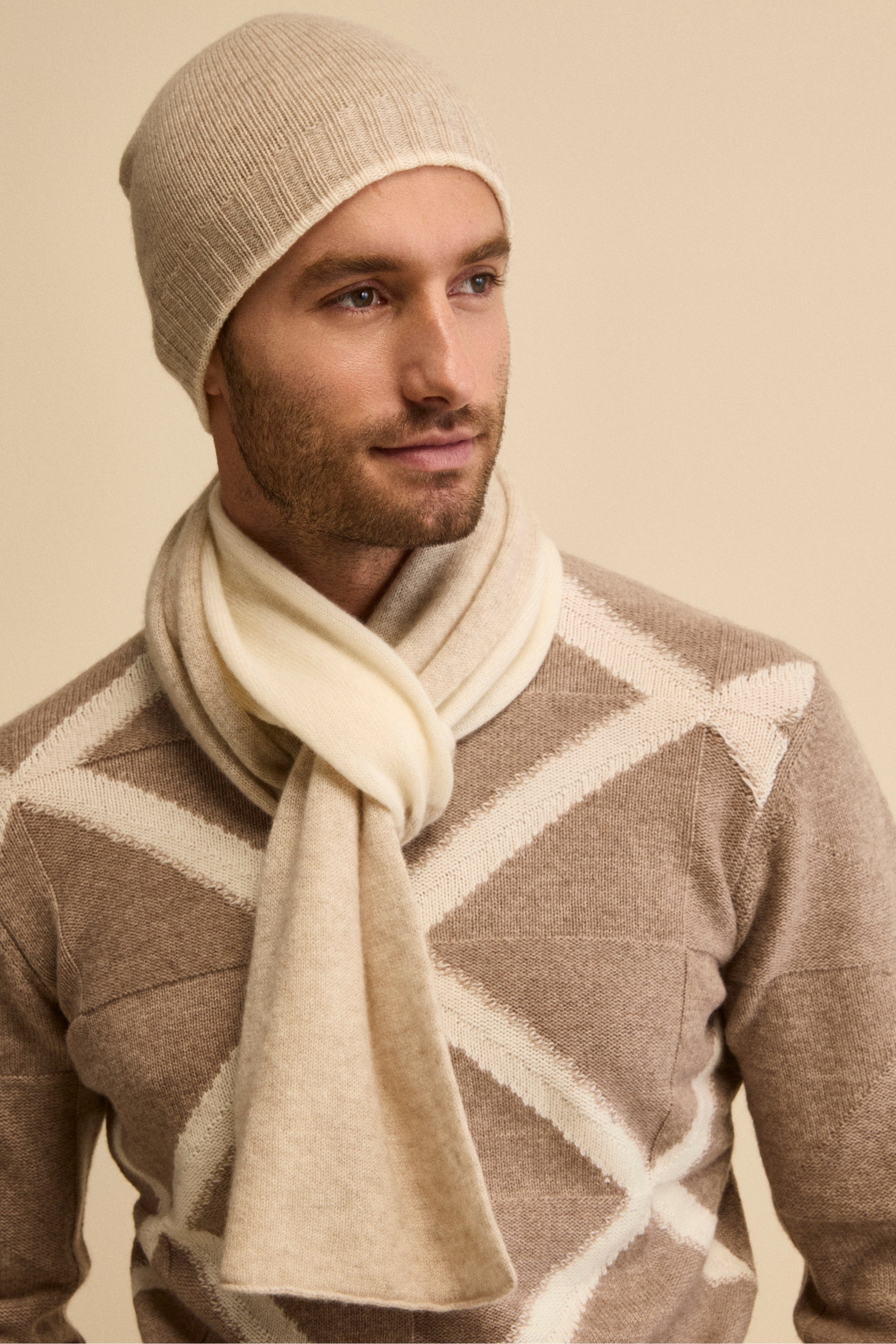 Scaldacollo in cashmere bicolore - PANNA/BEIGE