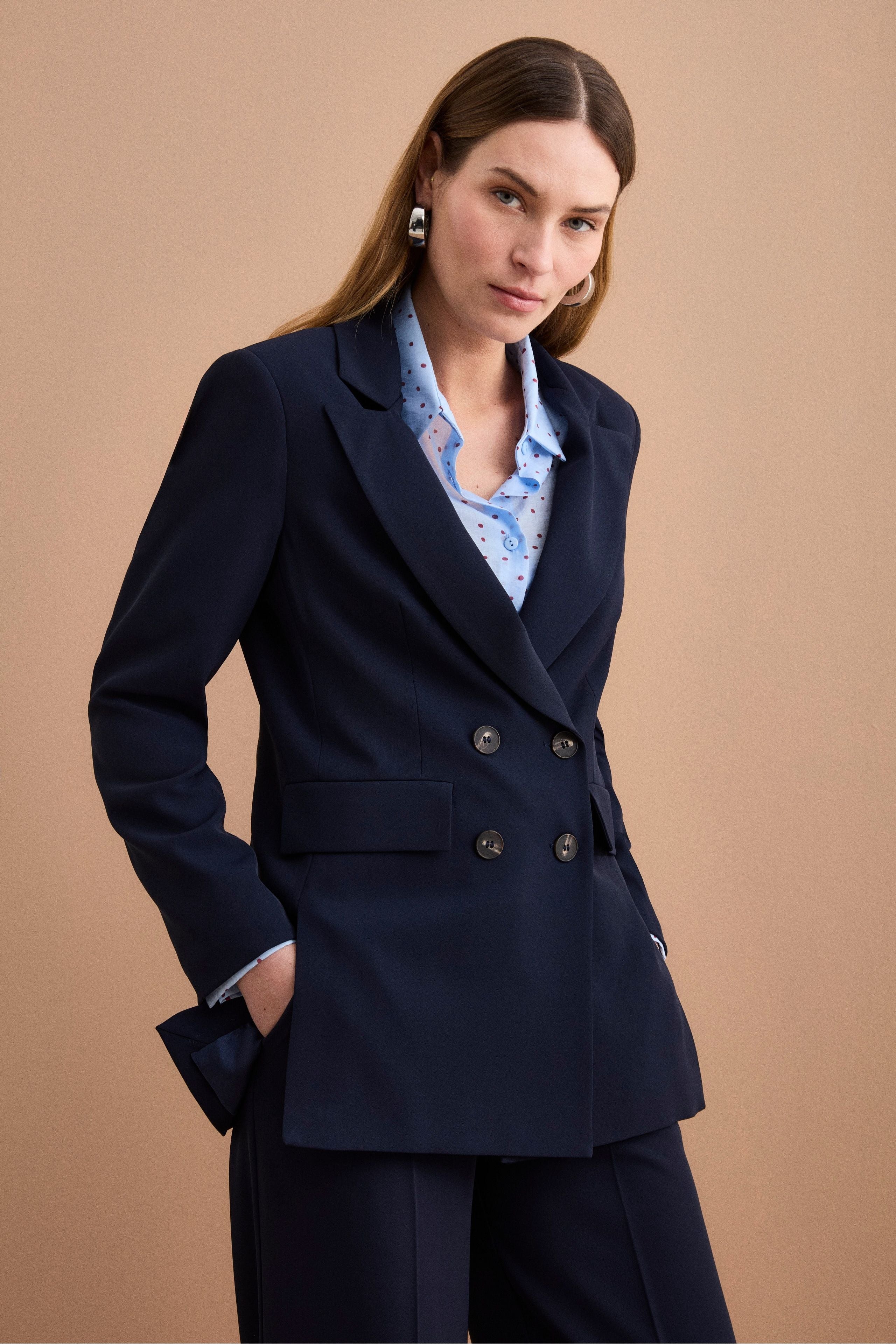 Blazer Doppiopetto Foderato in Cady - BLU