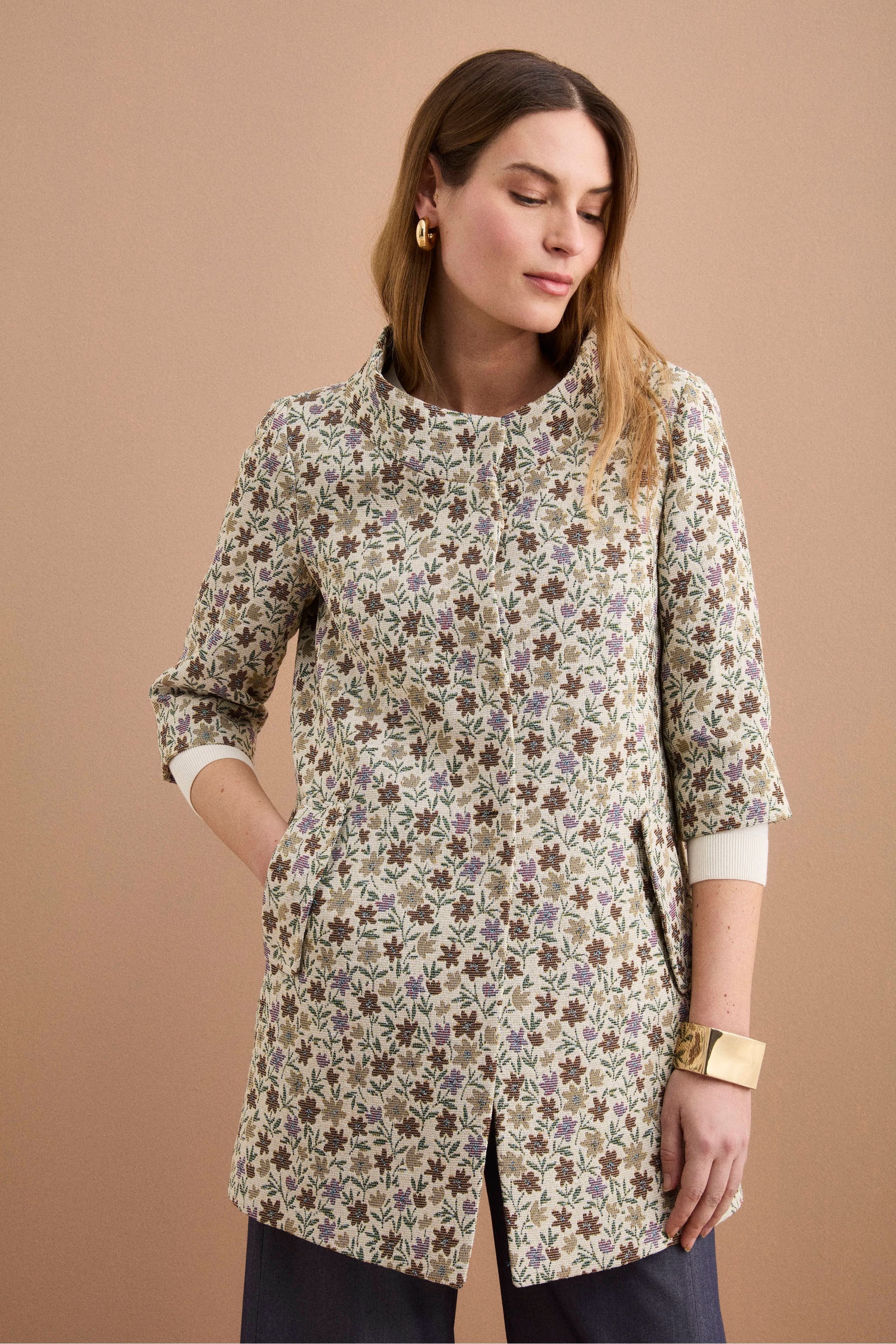 Cappotto Leggero Foderato in Fantasia Jacquard - FANT. MORO