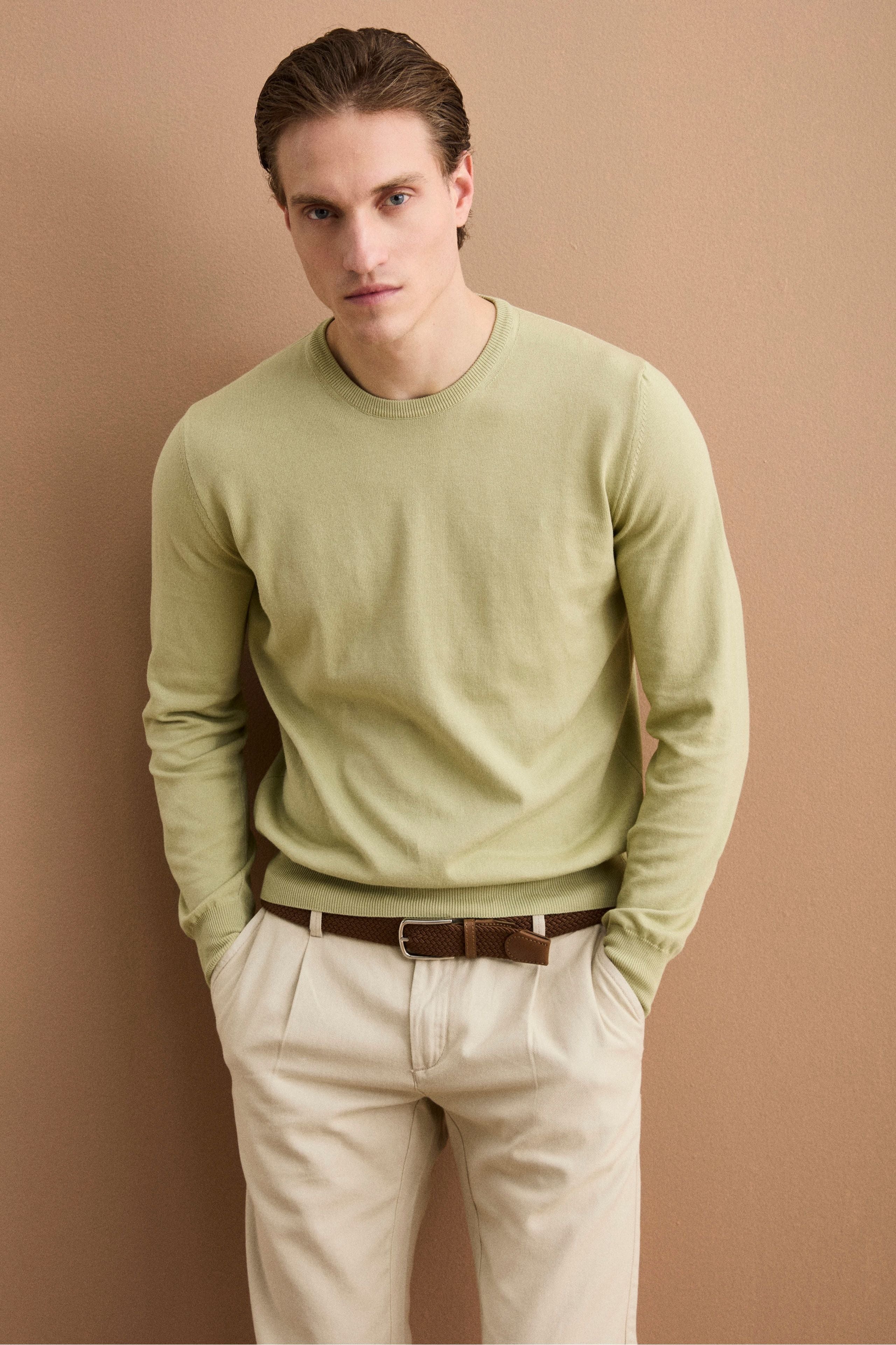 Maglia girocollo in cotone - SALVIA