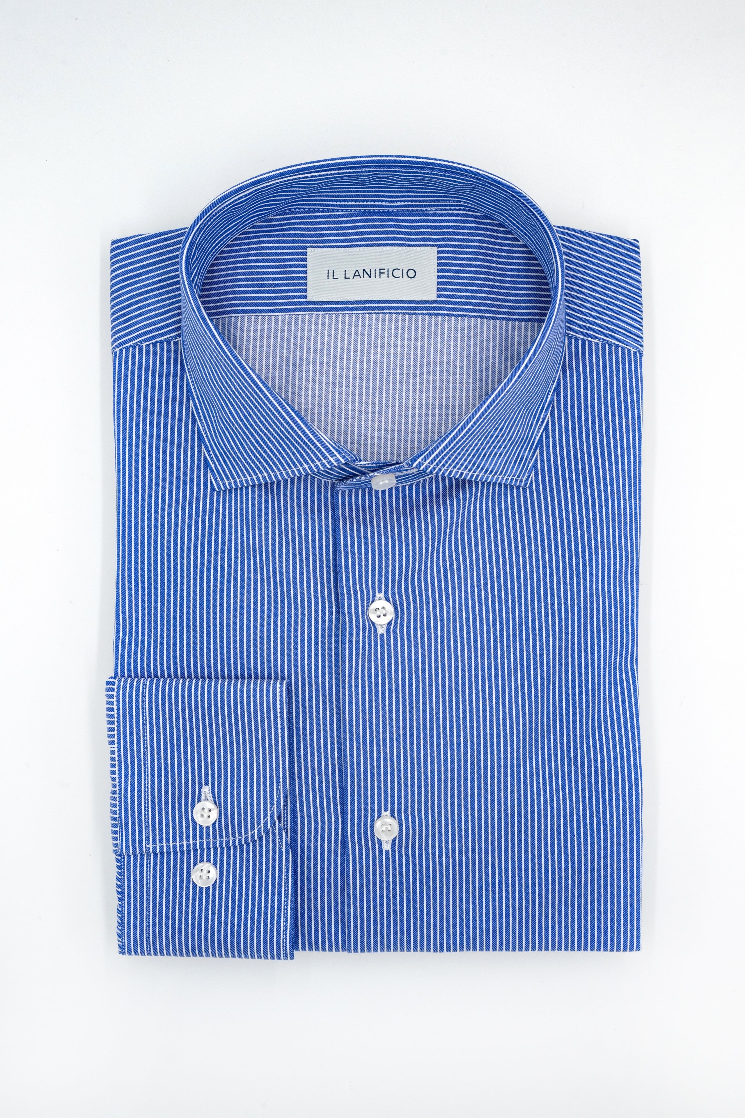 Camicia Twill in Fantasia Custom Fit - RIGATO MICRO BLU