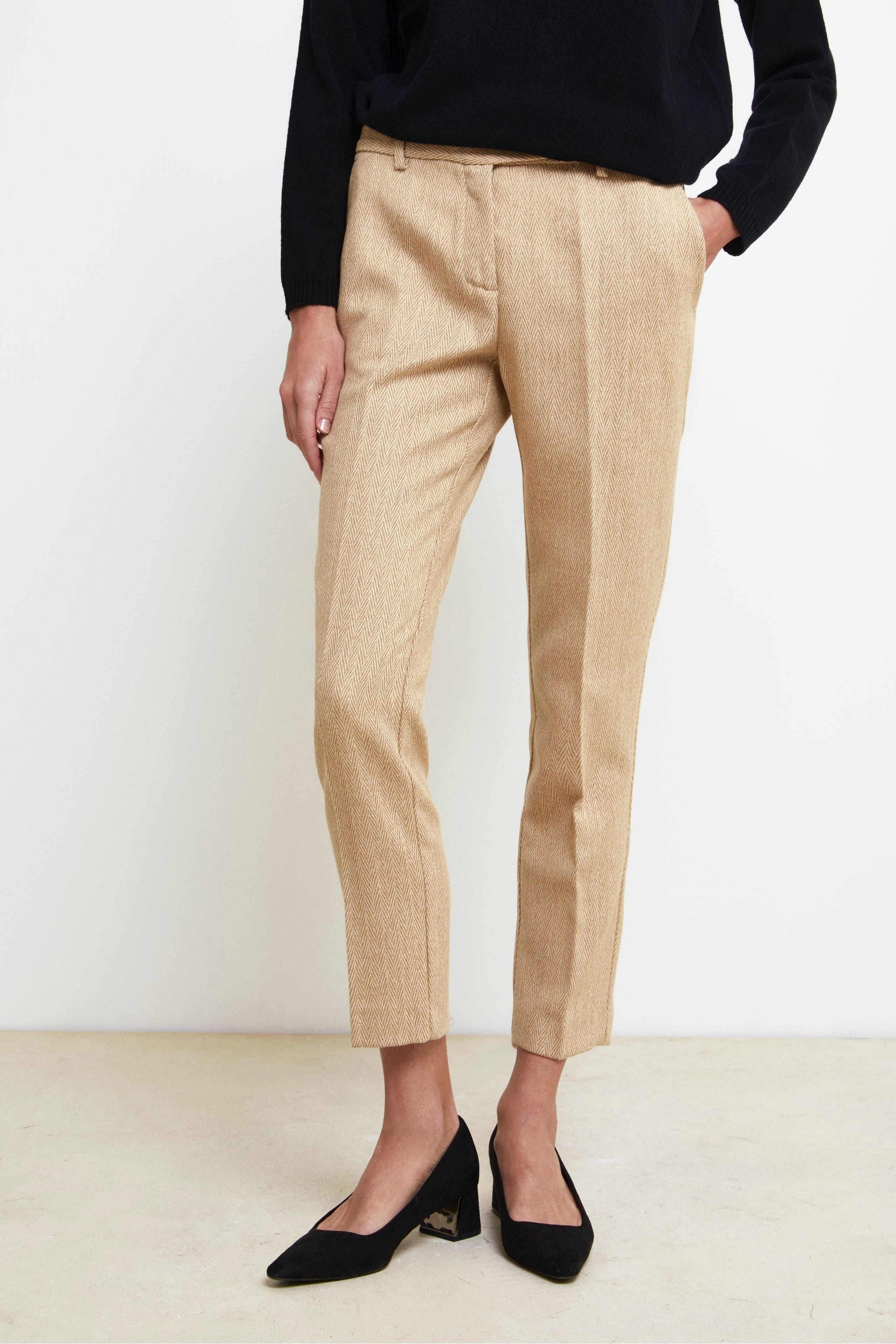 Pantalone Sigaretta in Lana - BEIGE SPIGATO