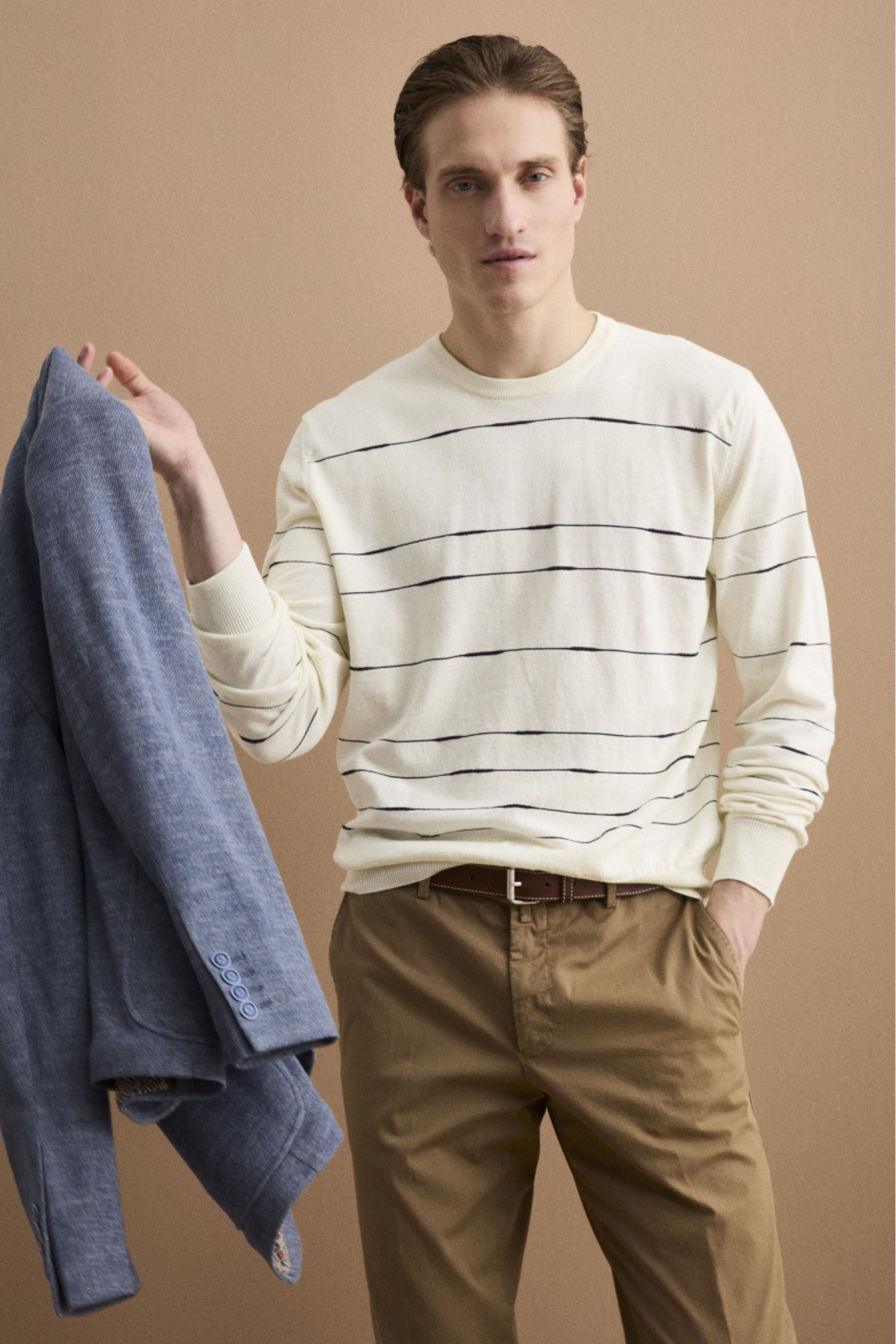 Maglia Girocollo a Righe Regular Fit in Cotone - BIANCO/BLU