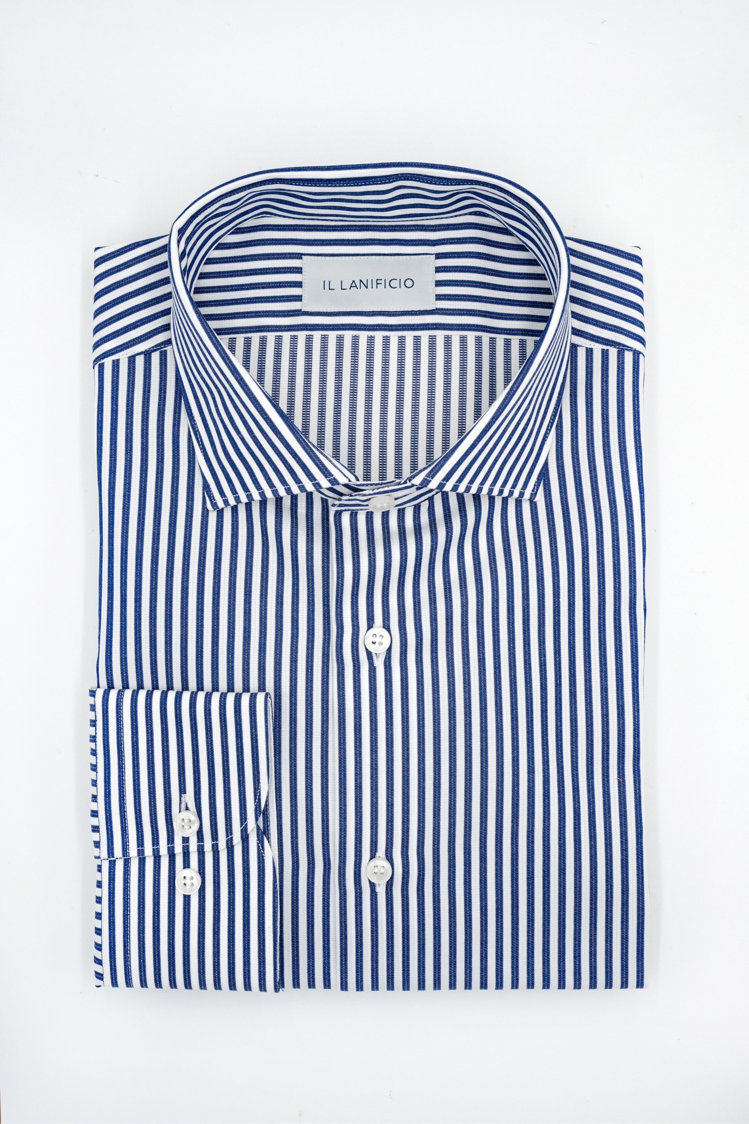 Camicia Oxford Custom Fit con Collo Francese - BLU RIGATO