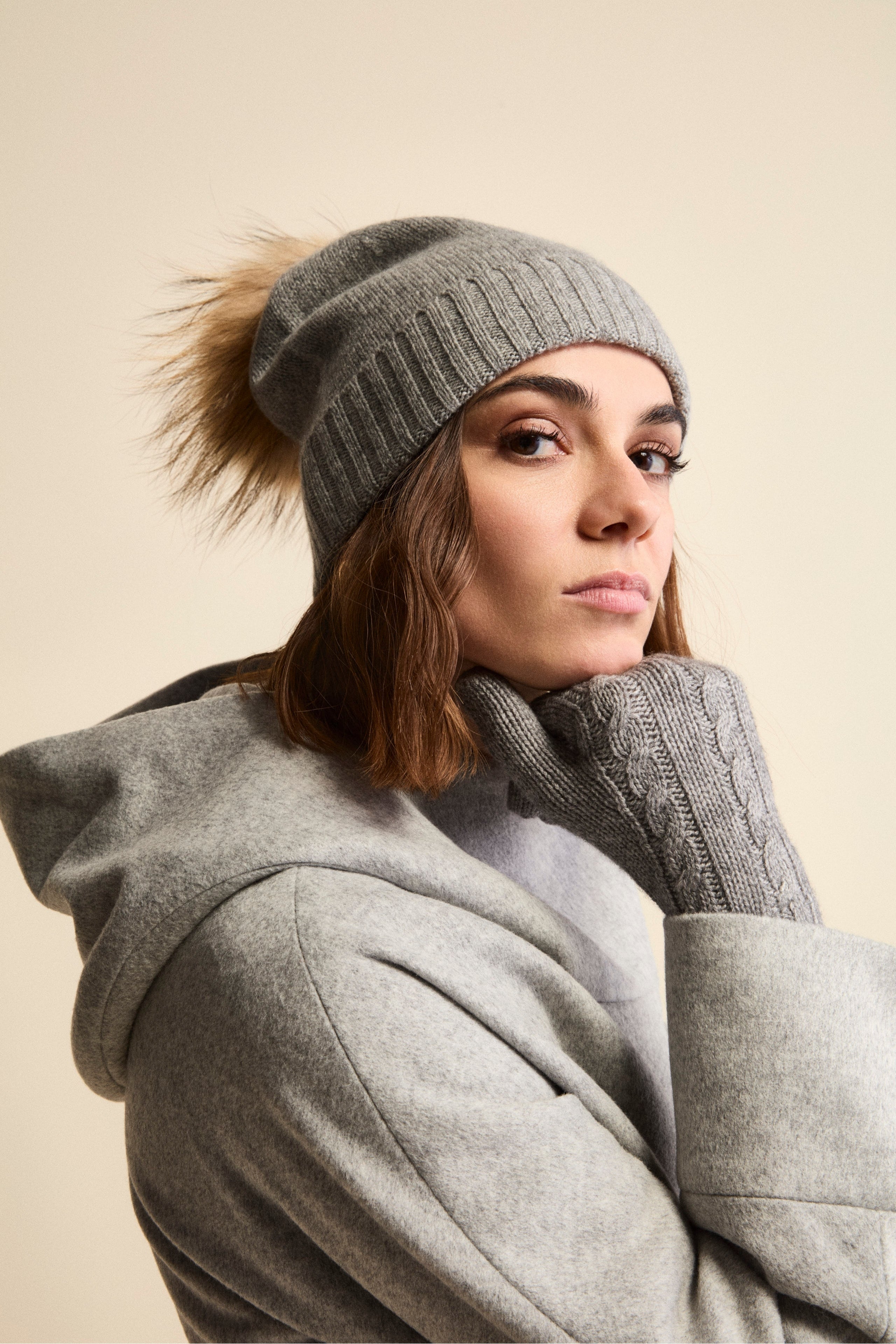 Guanti Trecce in Lana e Cashmere - GRIGIO CHIARO