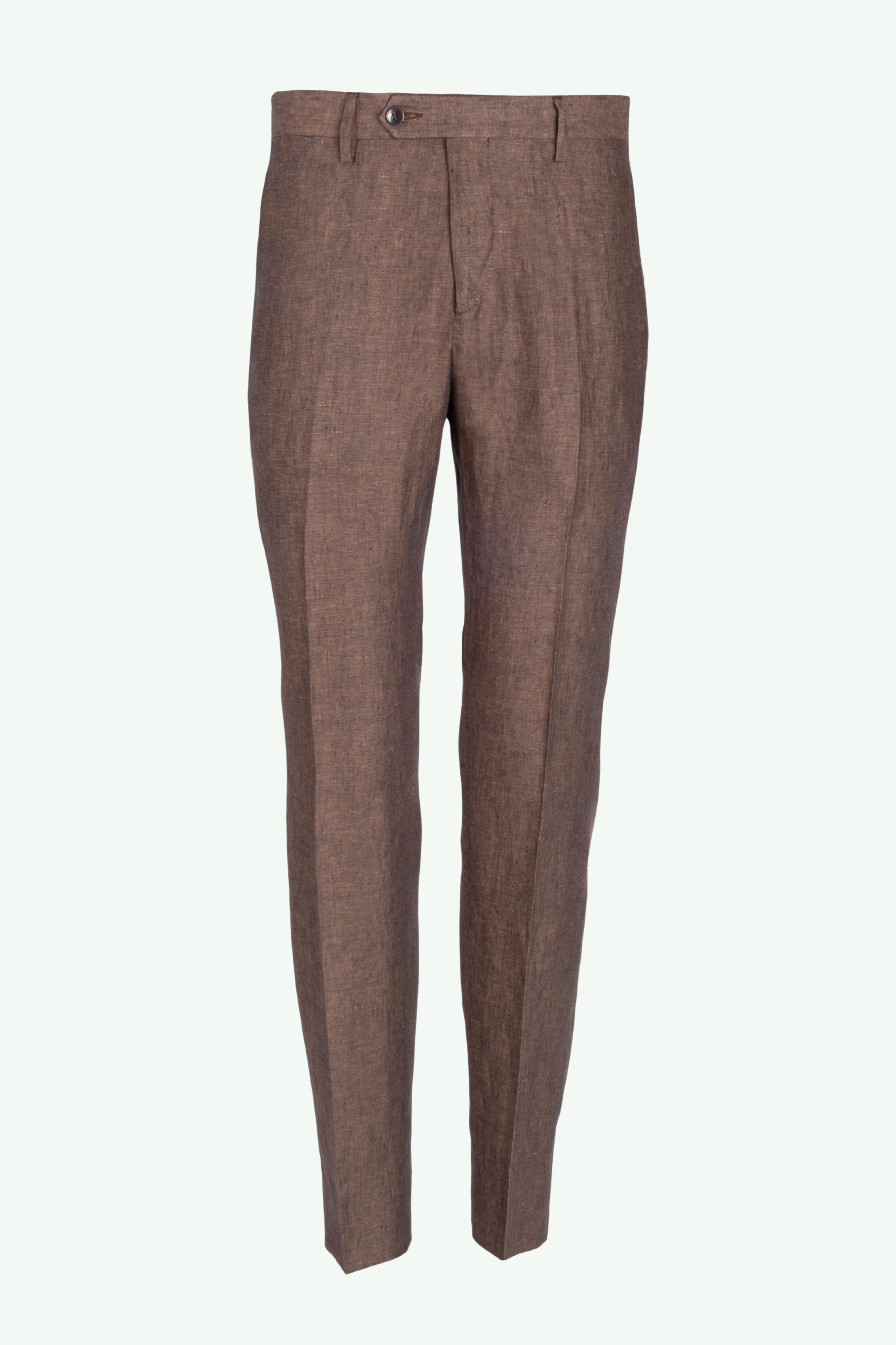 Pantalone Slim Fit in Lino con Pieghe - MARRONE