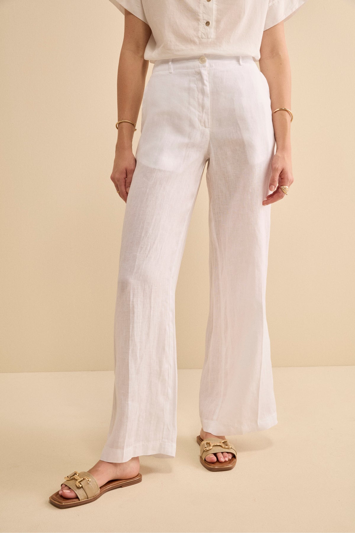 Pantaloni Bryn Walker In Lino &ndash; Gamba Larga, Vita Comoda, Taglie XS&ndash;XL, Nero/bianco