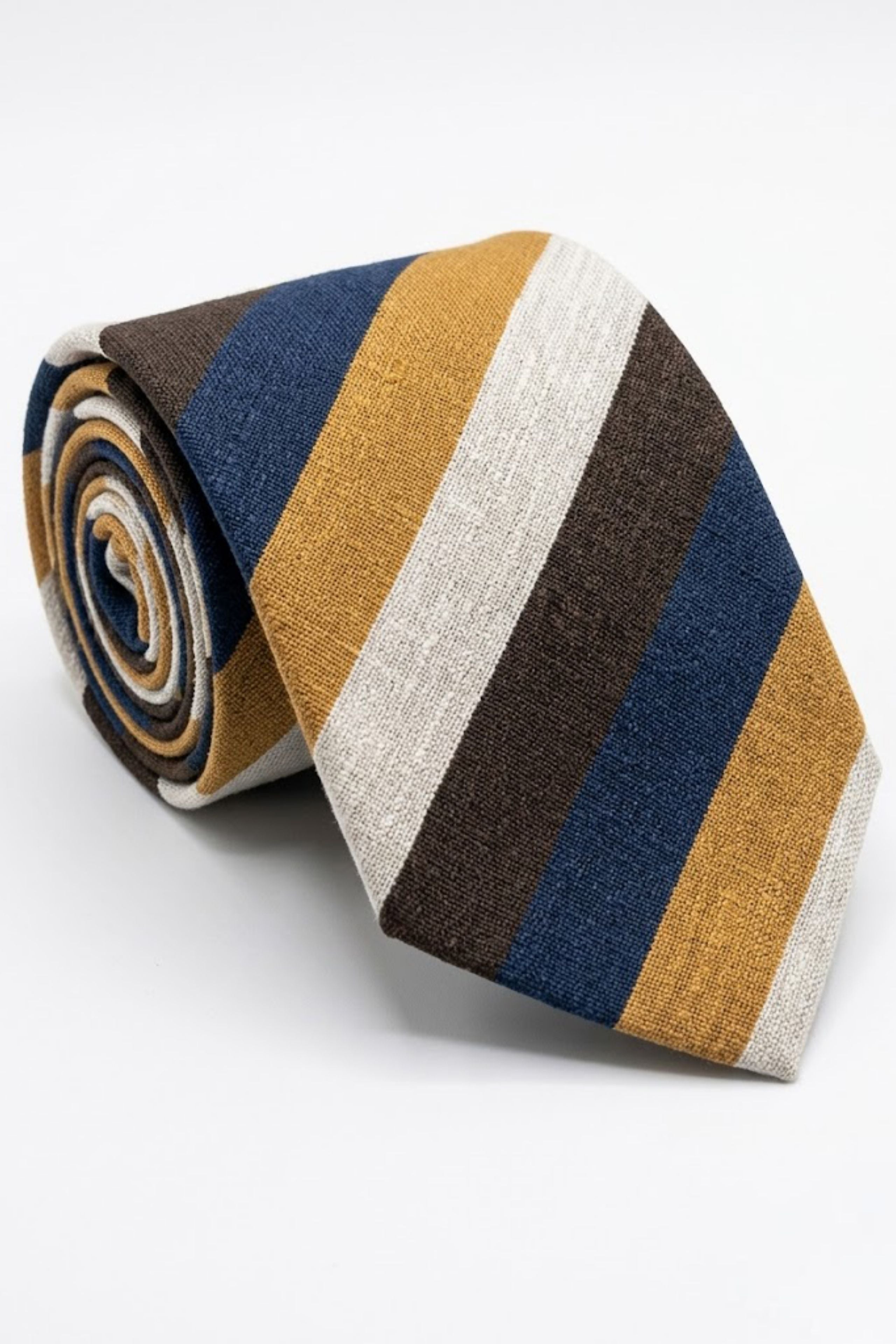 Cravatta Casual Jacquard in Seta a Righe - RIGATO BLU/MARRONE