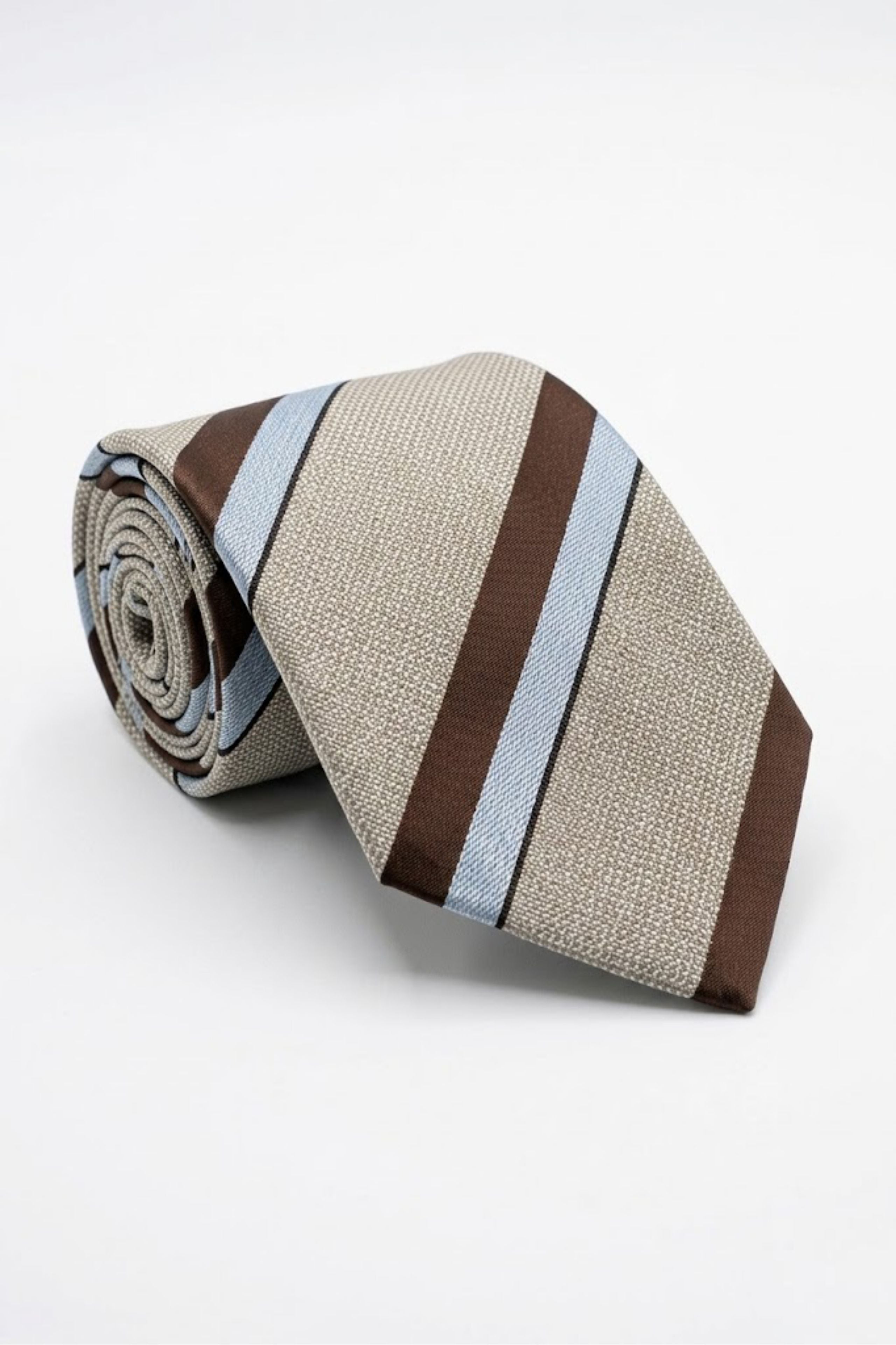 Cravatta Jacquard in Cotone e Seta a Righe - BEIGE RIGATO