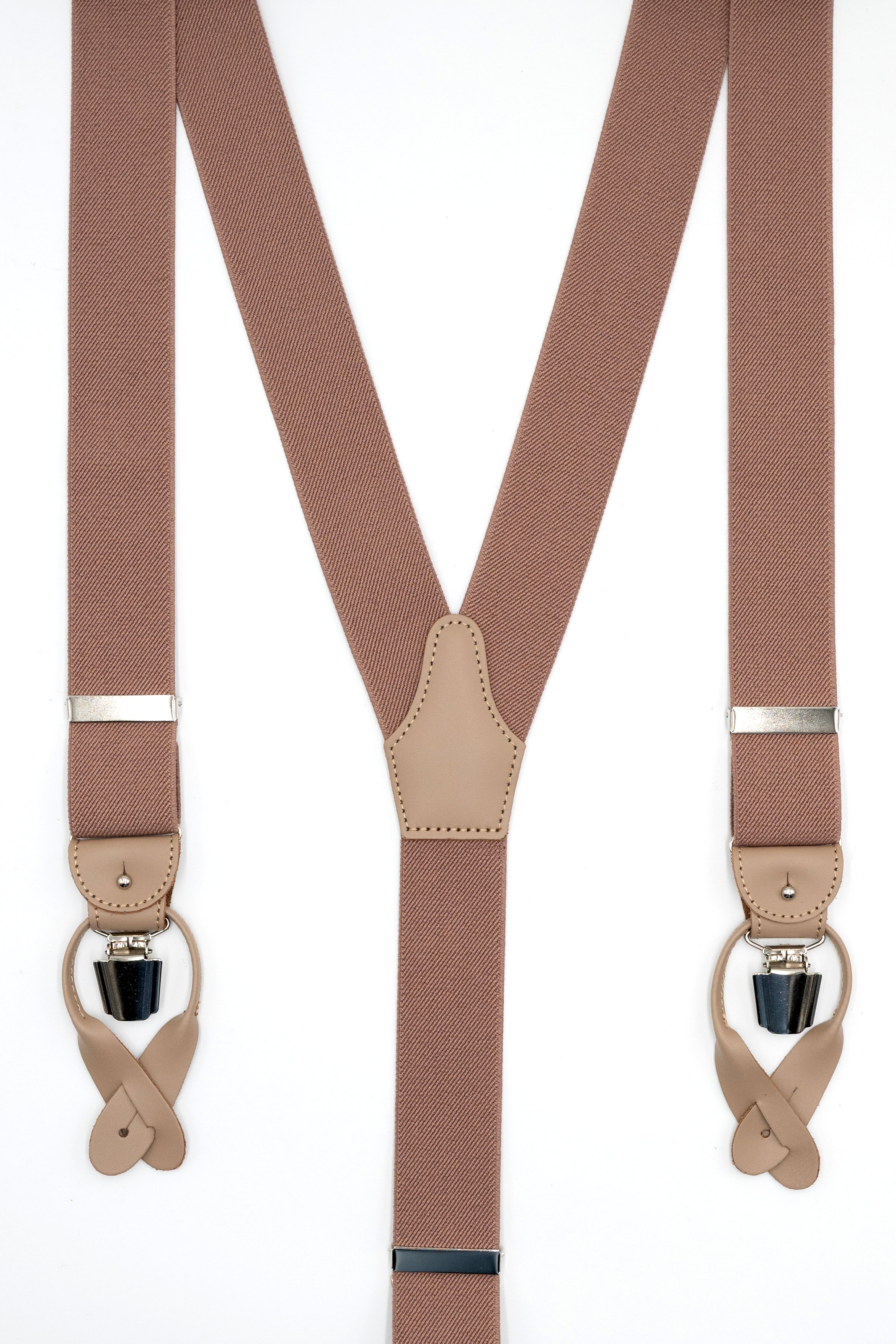 Bretelle Tinta Unita con Clip e Asole in Pelle - SABBIA