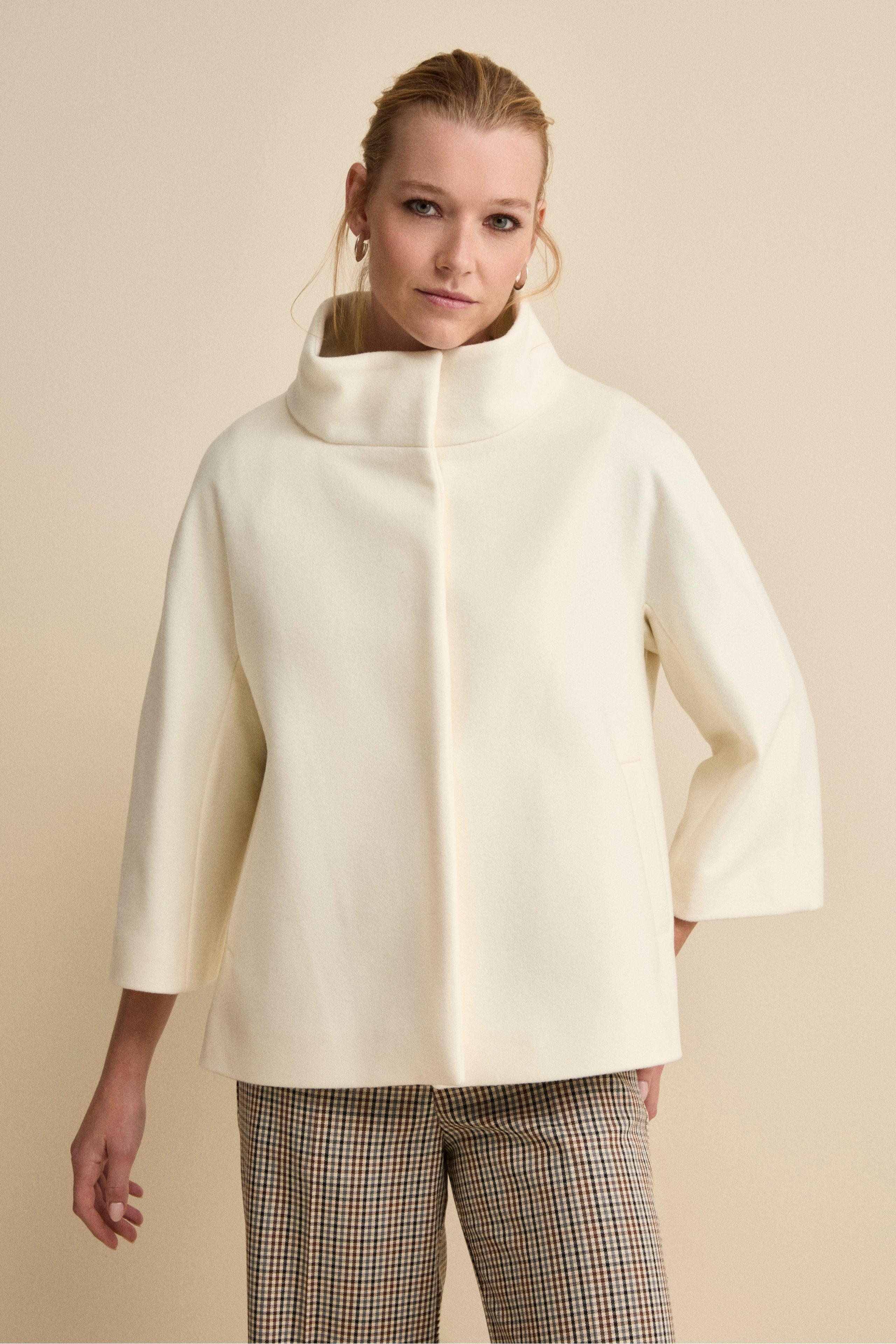 Cappotto Over Corto in Misto Lana e Cashmere - BIANCO