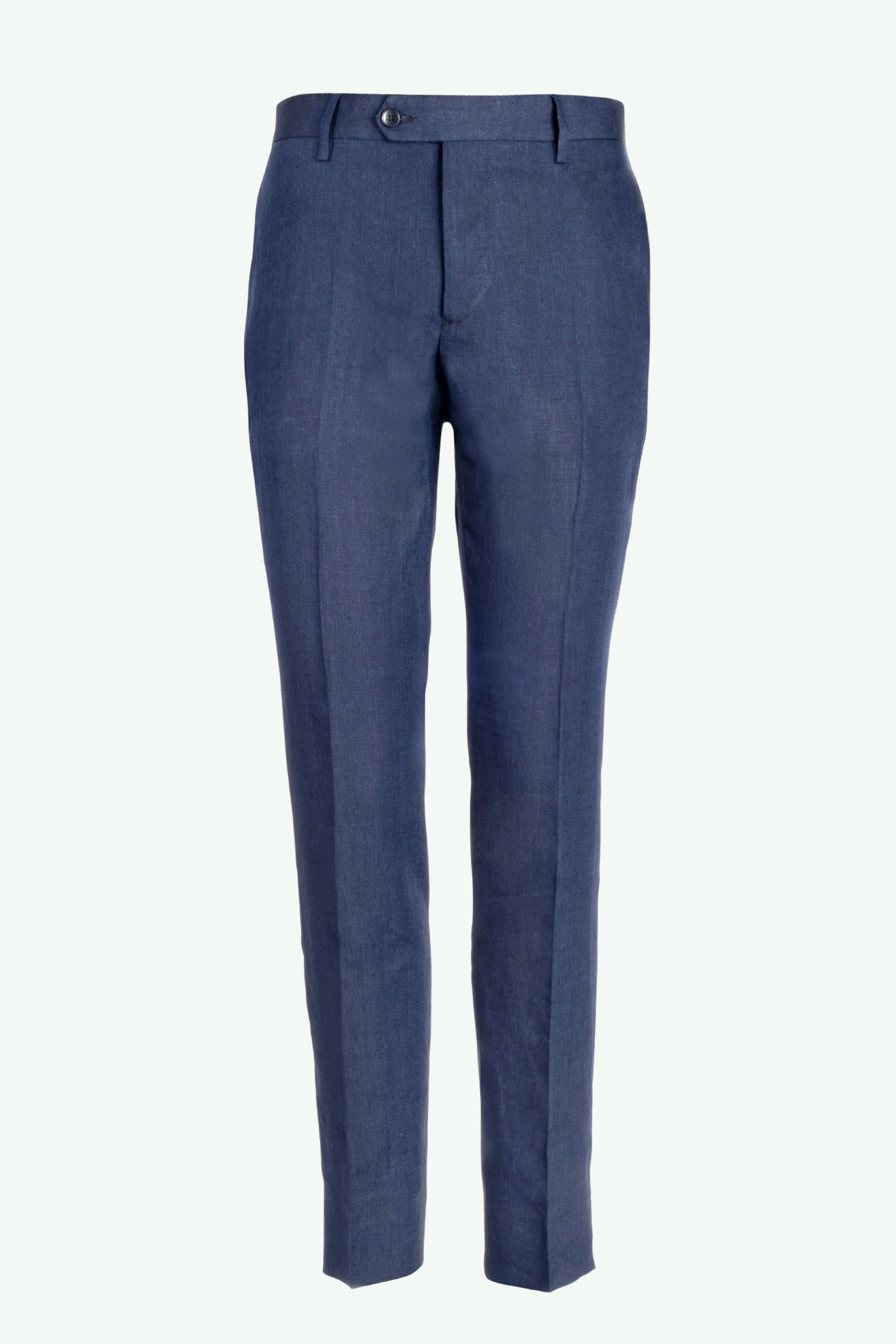 Pantalone Slim Fit in Lino con Pieghe - BLU