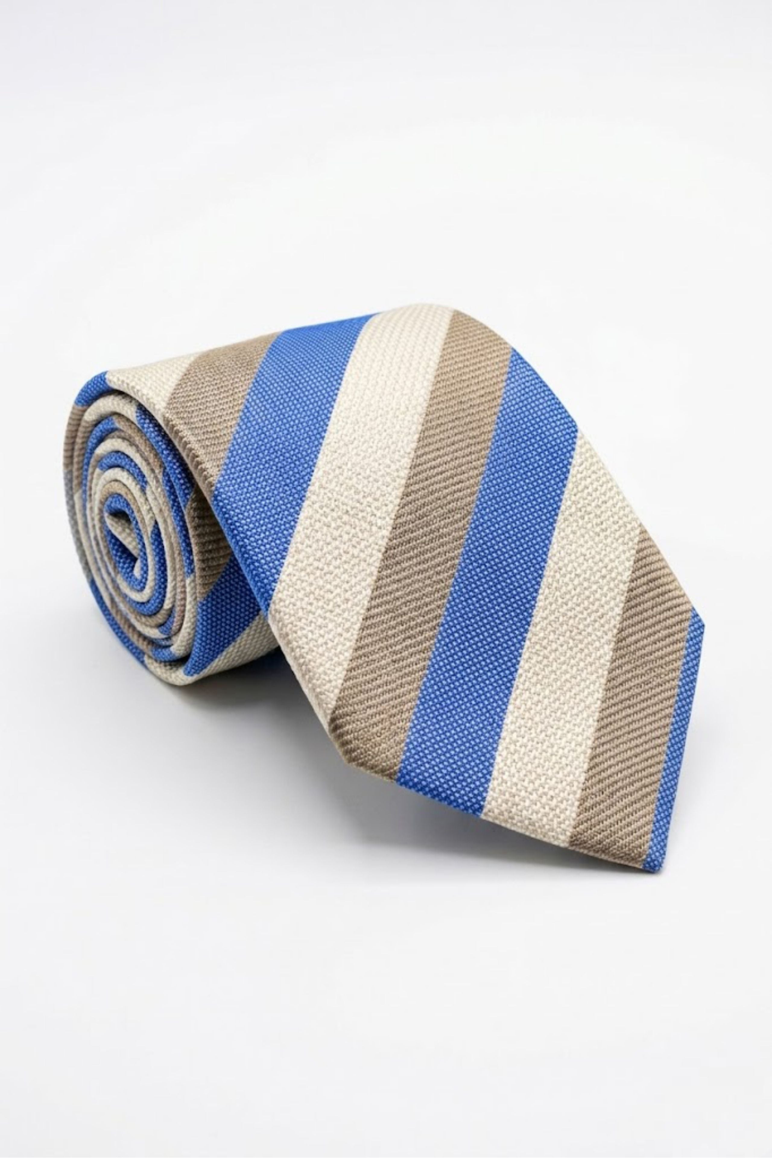 Cravatta in Seta Rigata - RIGATO AZZURRO/BEIGE