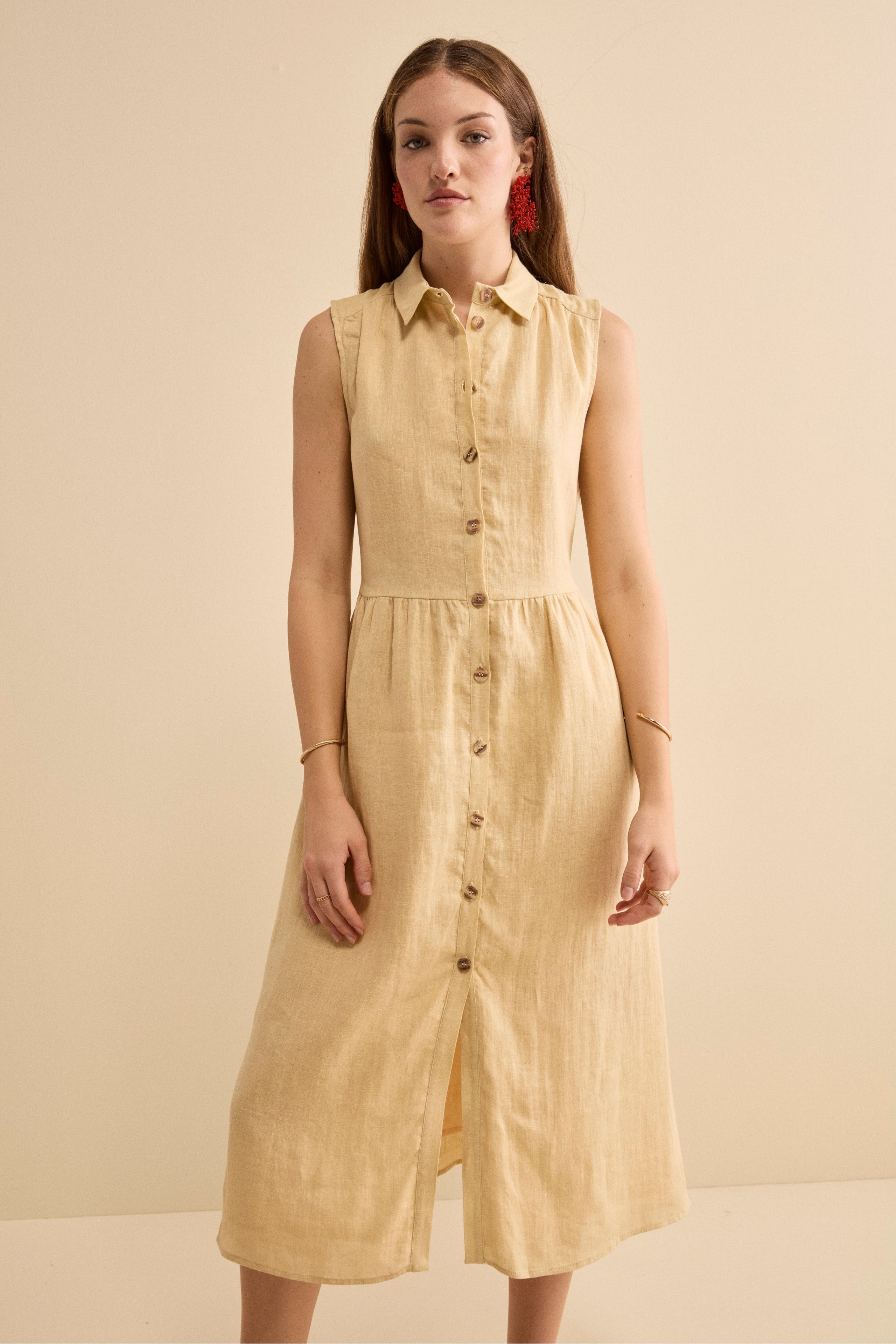 Abito Chemisier Lungo in Lino - CREMA
