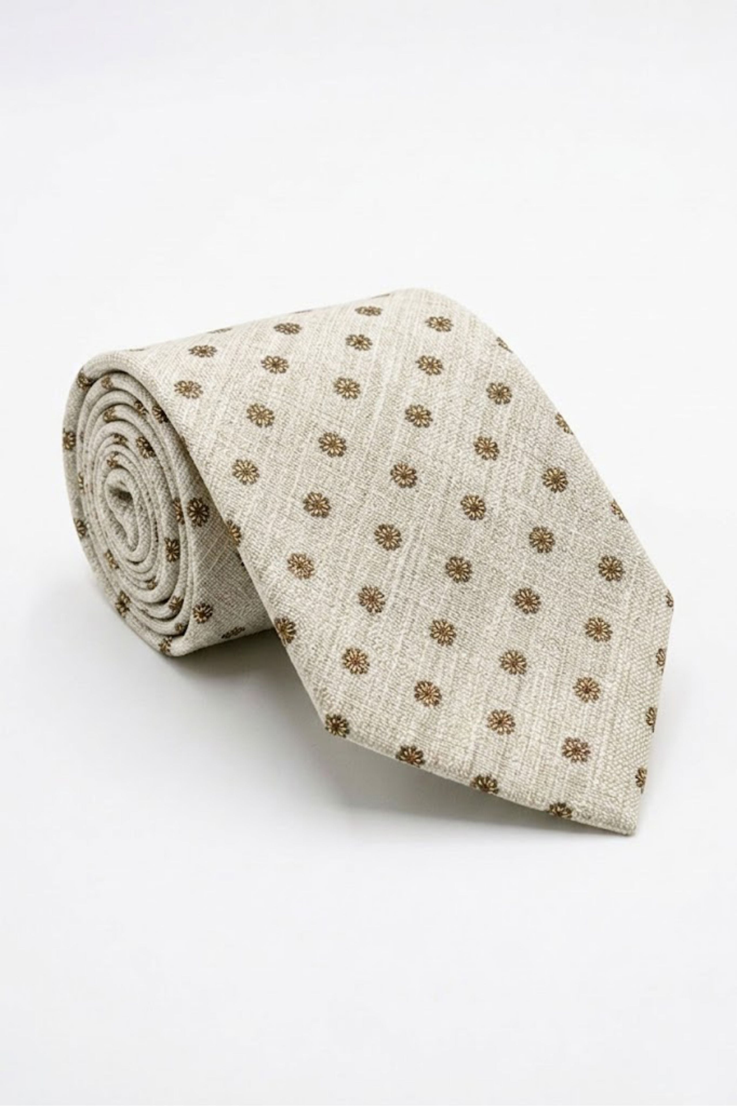 Cravatta in Lino e Seta a Fiori - FANT. BEIGE