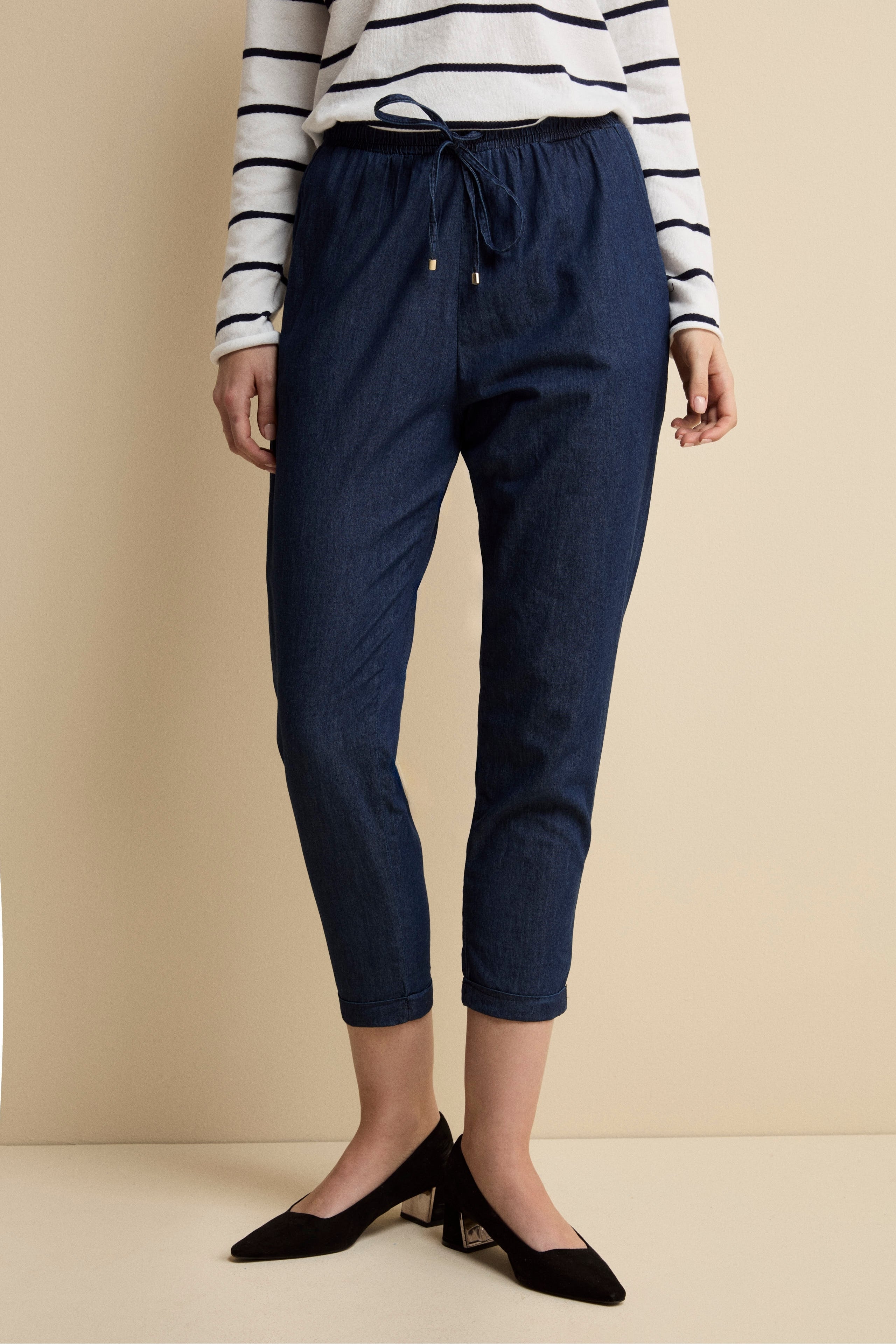 Pantalone Cropped con Coulisse in Cotone - BLU