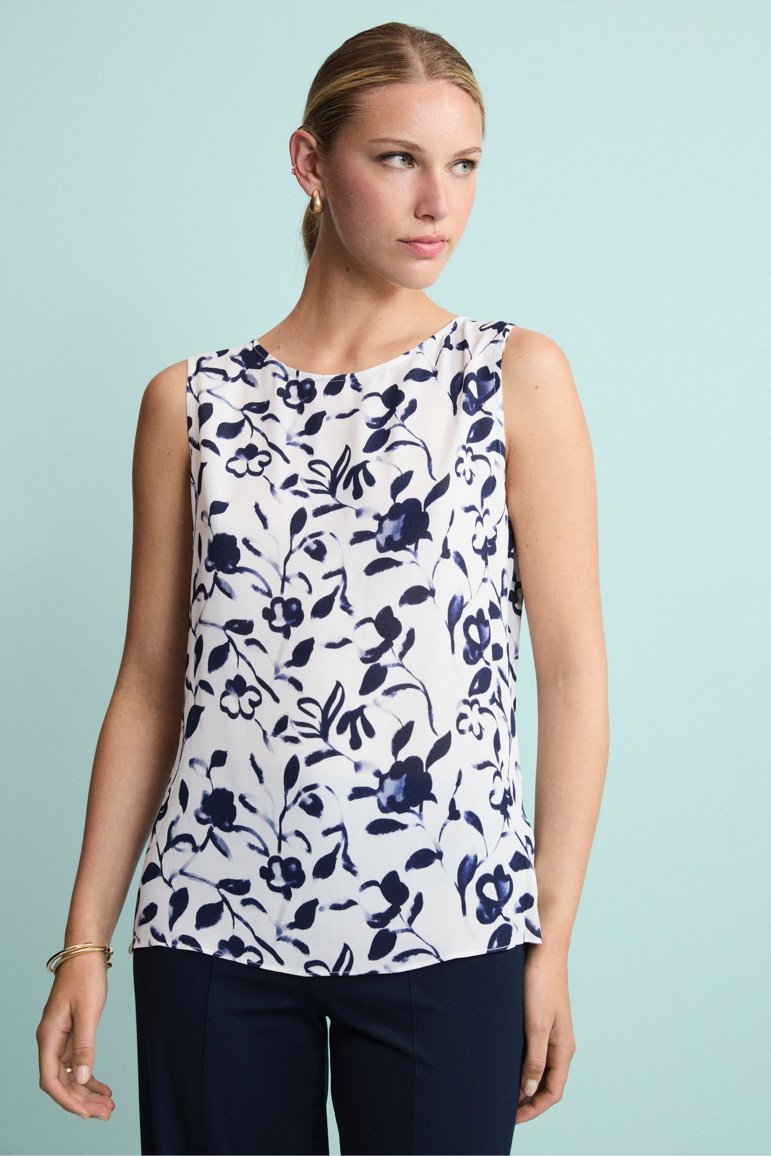 Top Floreale Elegante - FANT. BIANCO/BLU