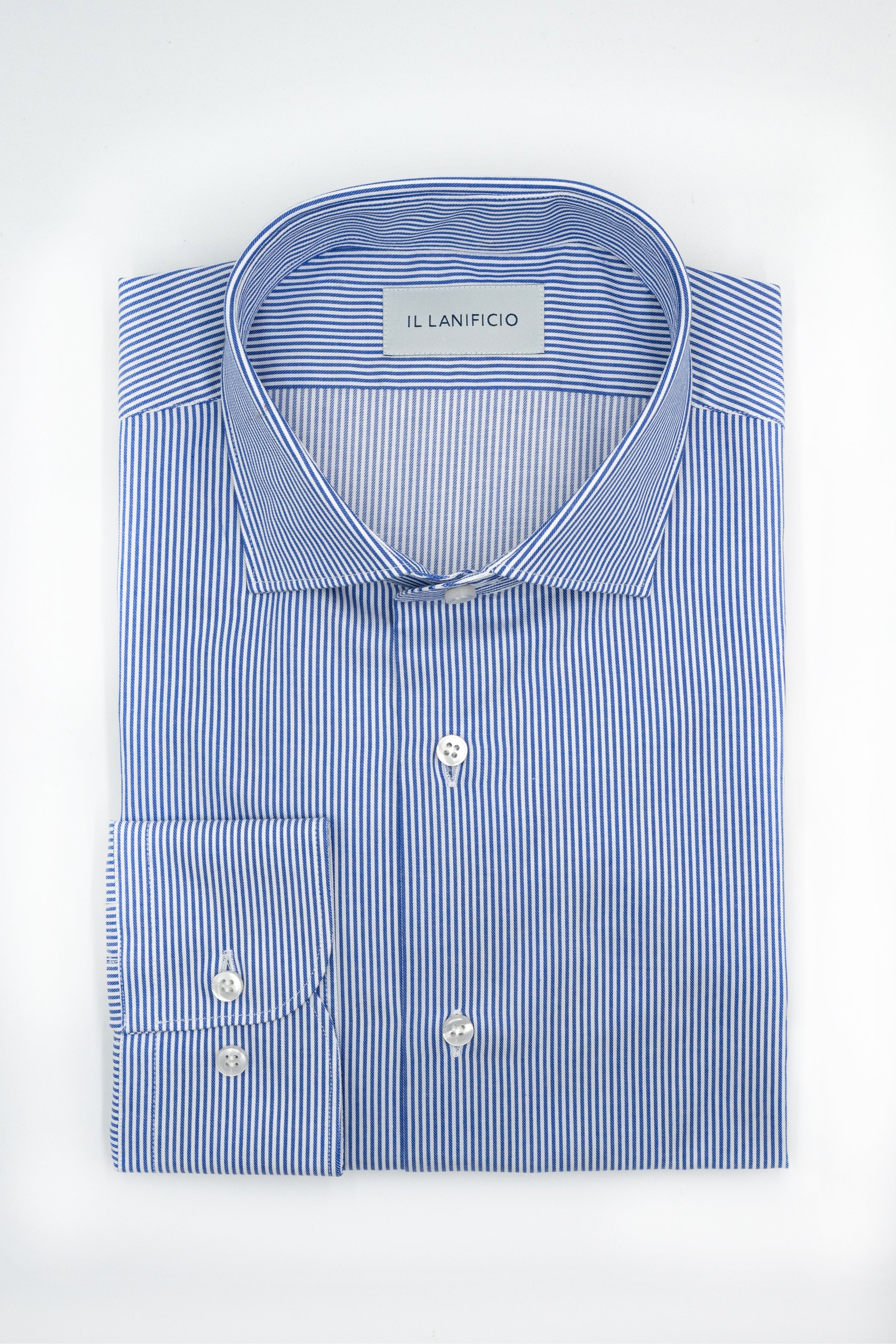 Camicia Fantasia Custom Fit in Twill di Cotone - RIGATO BLU CHIARO