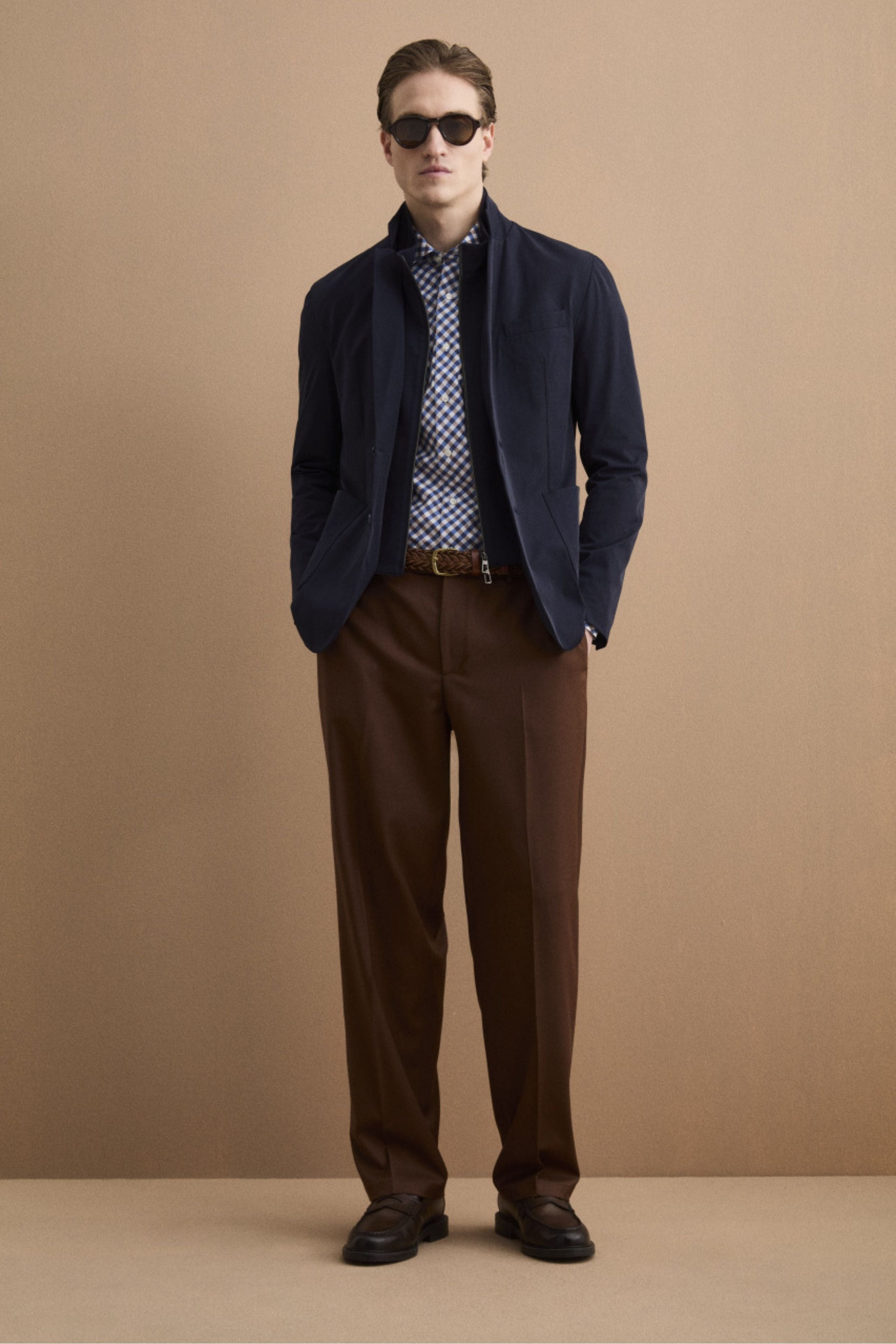 Pantalone Gamba Larga in Misto Lana con Piega - BRUCIATO