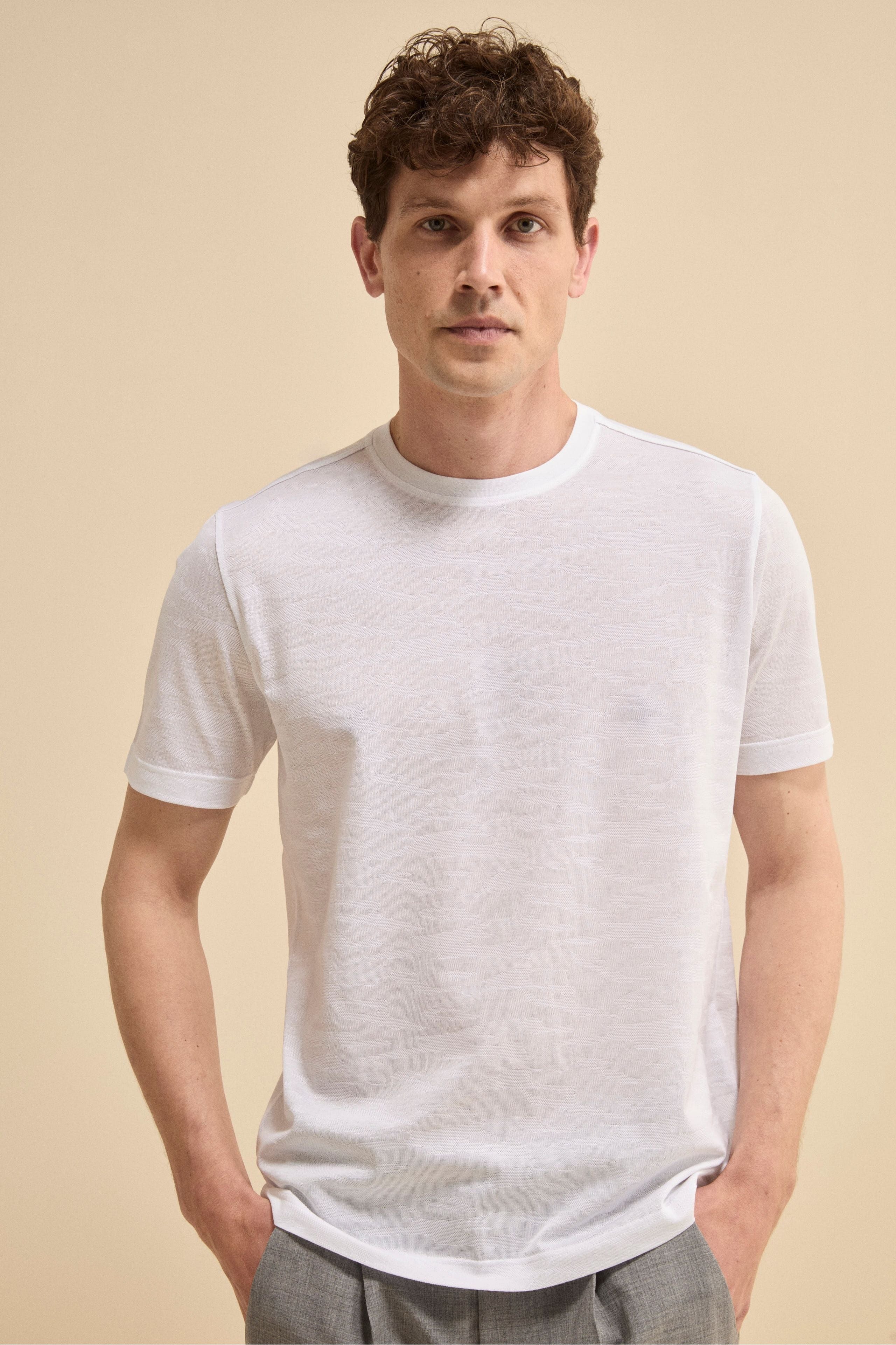 T-shirt in Filo di Scozia Motivo Jacquard - BIANCO