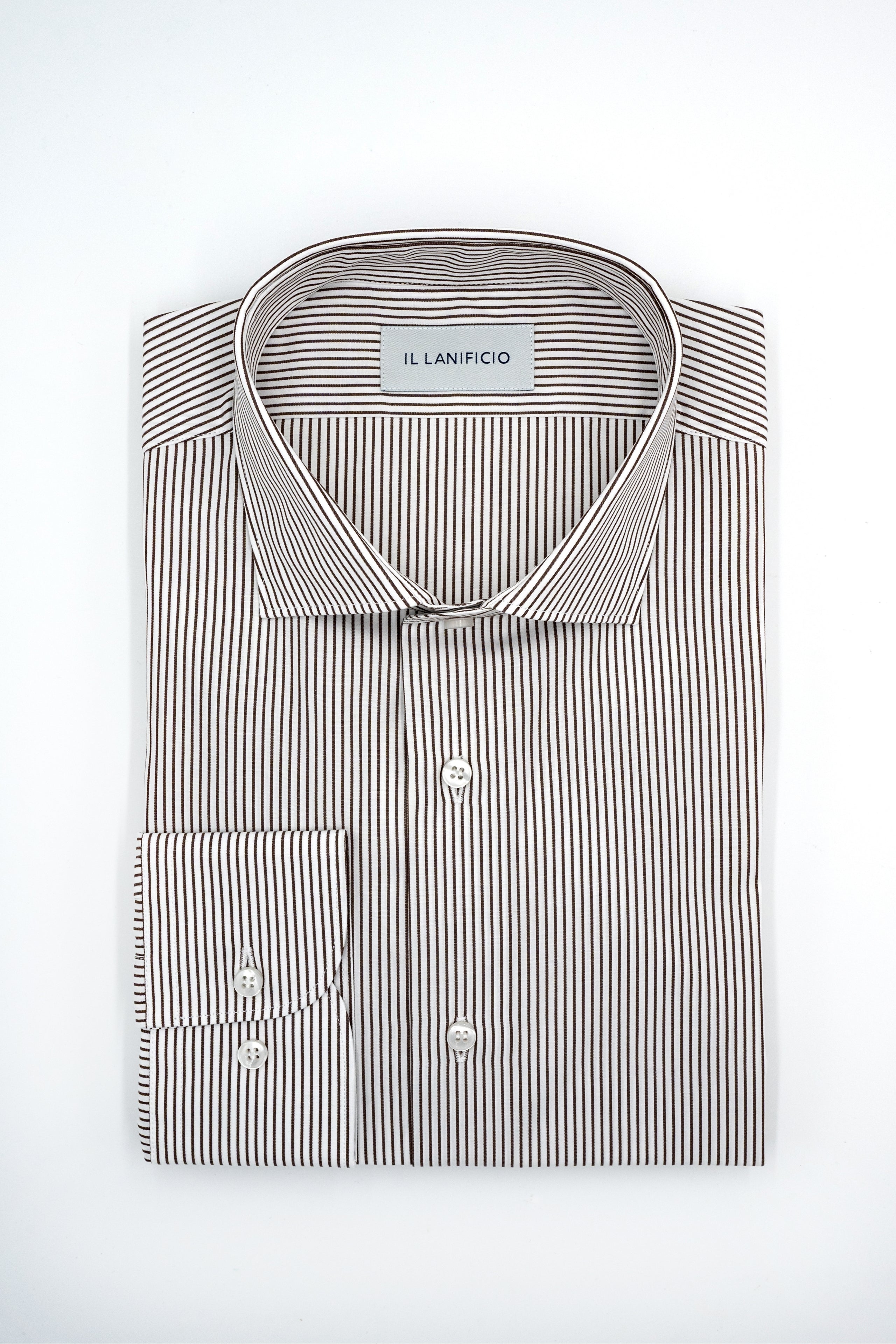 Camicia Fantasia Custom Fit in Cotone Dobby - MARRONE RIGATO