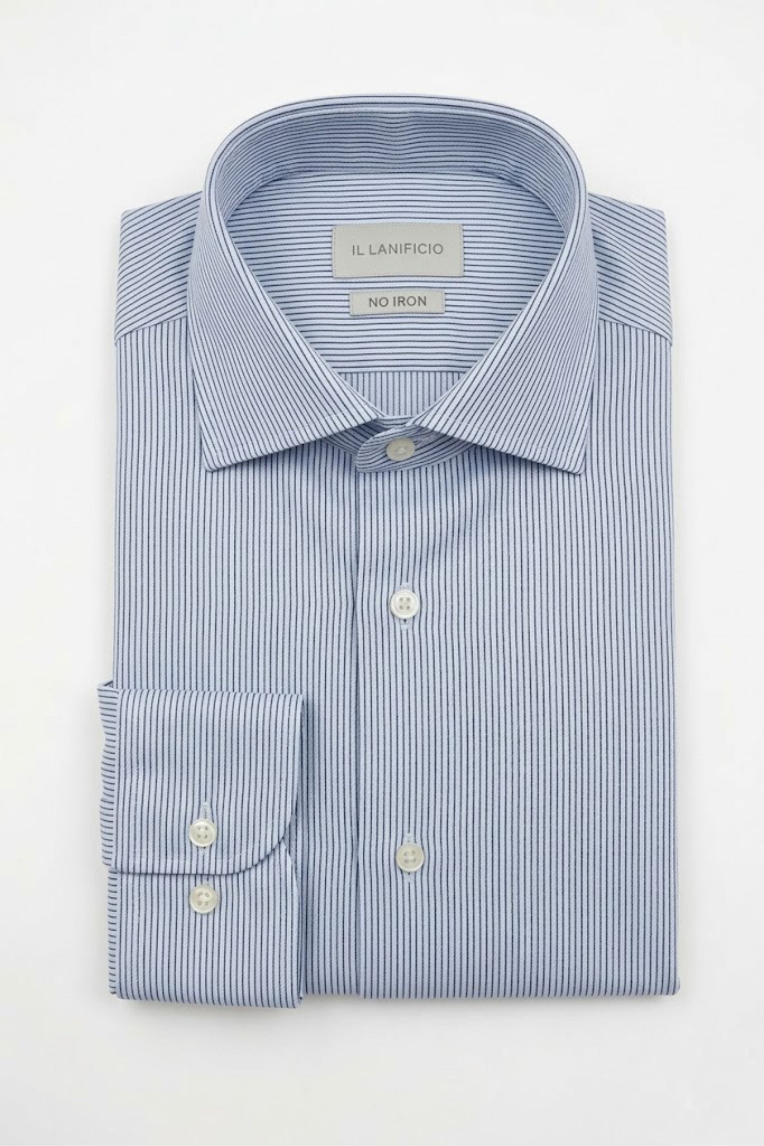 Camicia Slim No Iron Collo Classico - RIGATO BLU